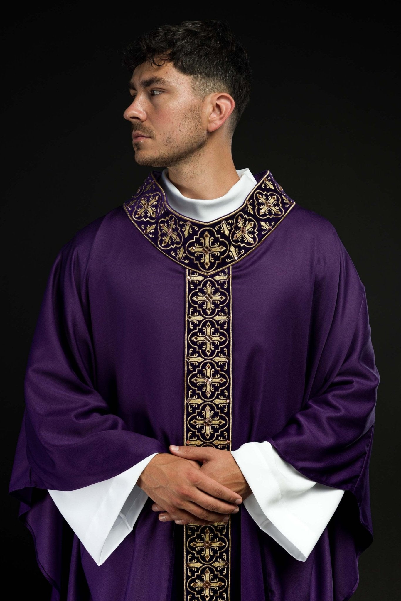 Casula Viola con Stolone ricamato motivo Croce LE/7104/03 - PERILPRETE.IT