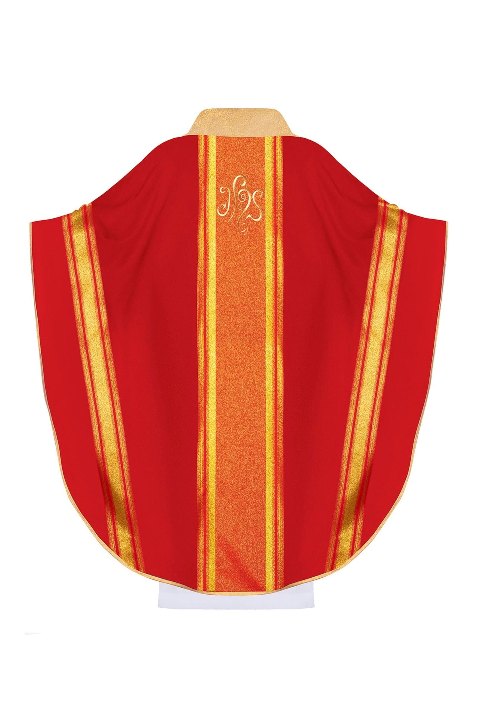 Casula liturgica Rossa decorata con ricamo IHS