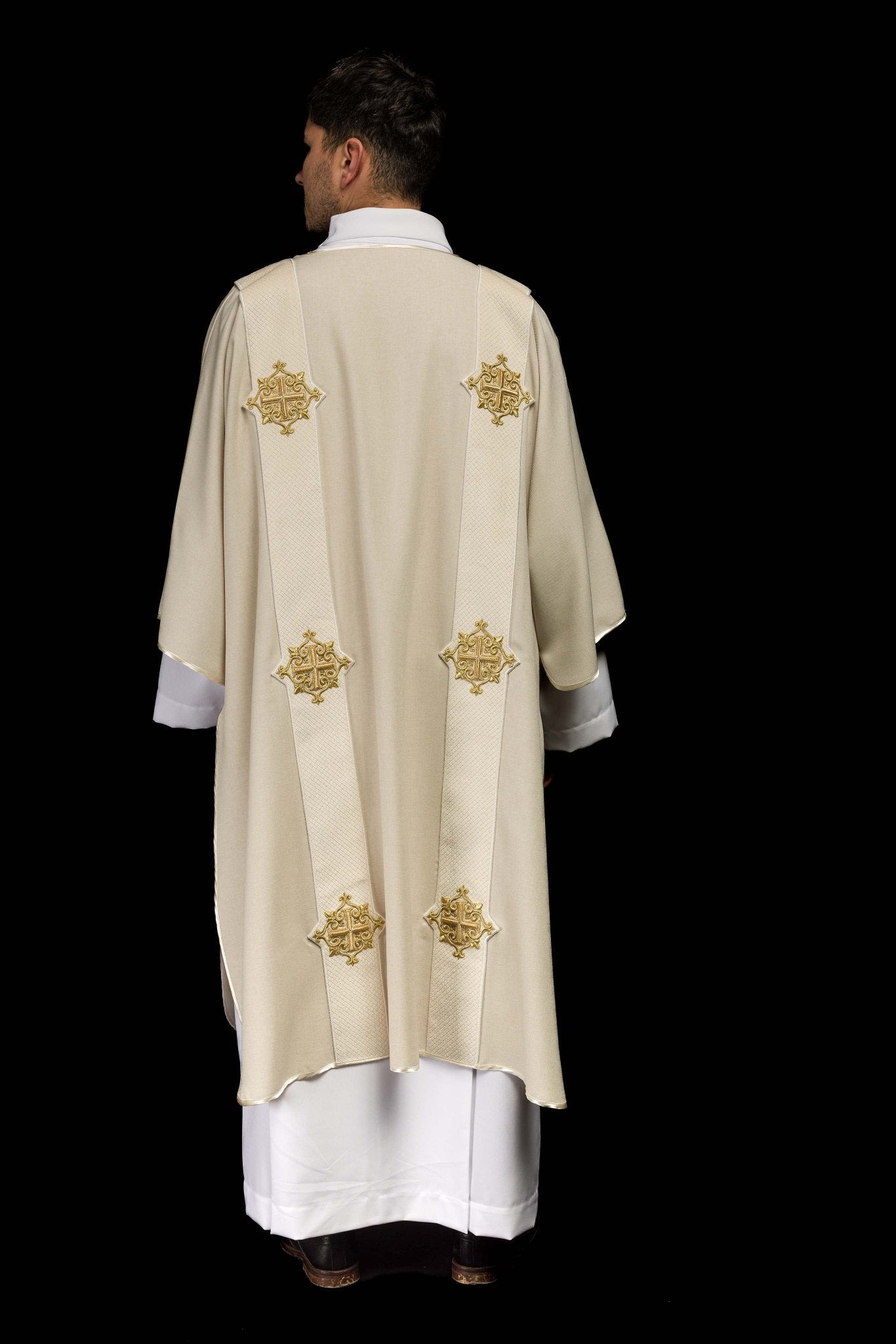 Dalmatica ecru con bande in velluto e simboli della Croce LE/1030/05/B - PERILPRETE.IT