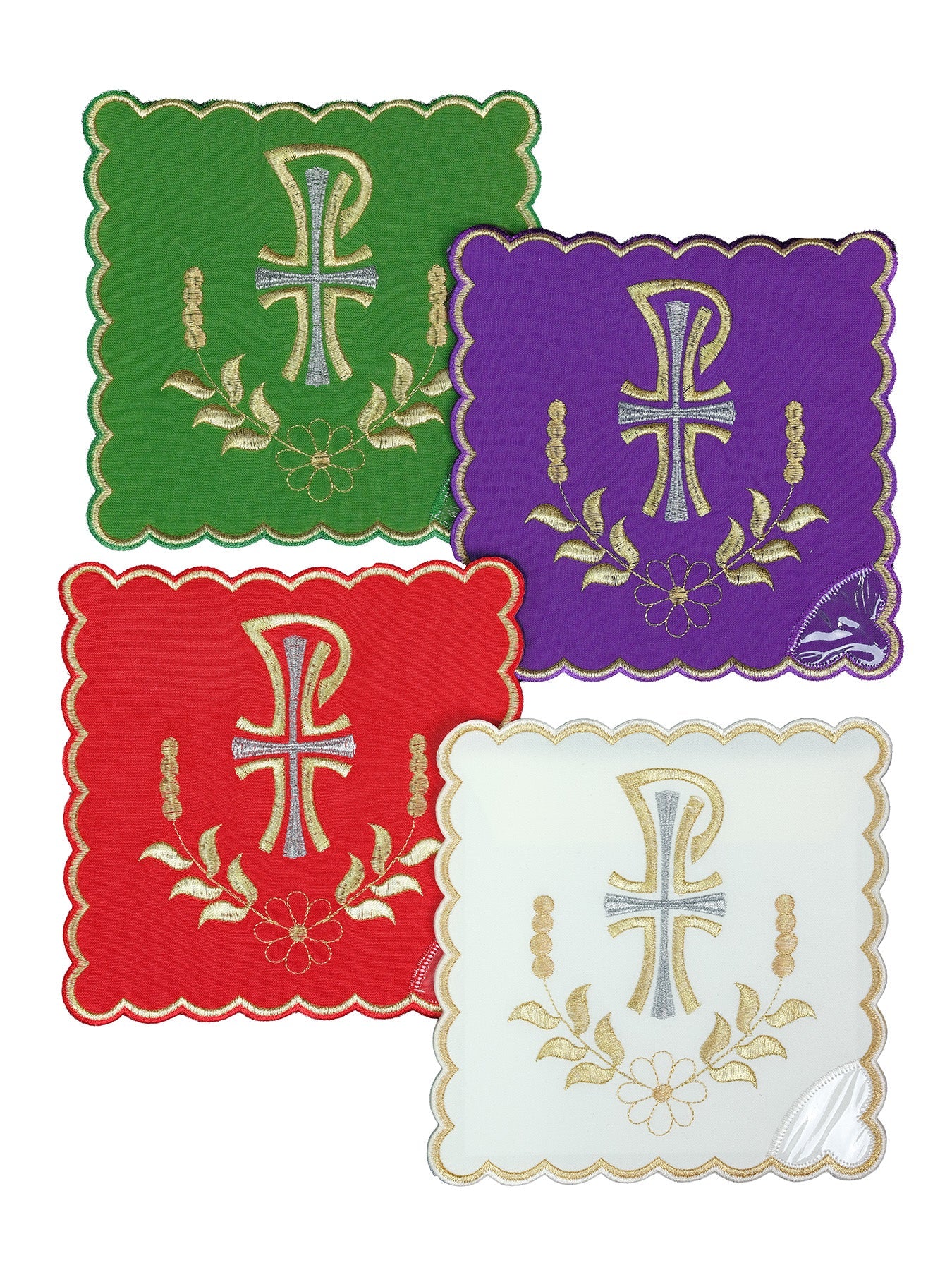 Set di palle da calice con simbolo PAX in quattro colori liturgici