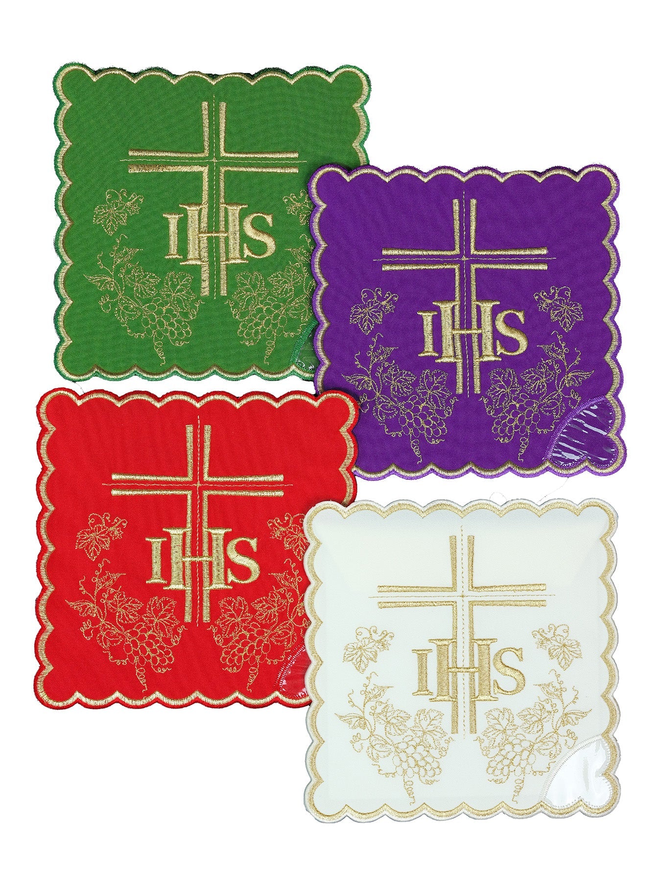 Set di palle da calice con simbolo IHS in quattro colori liturgici