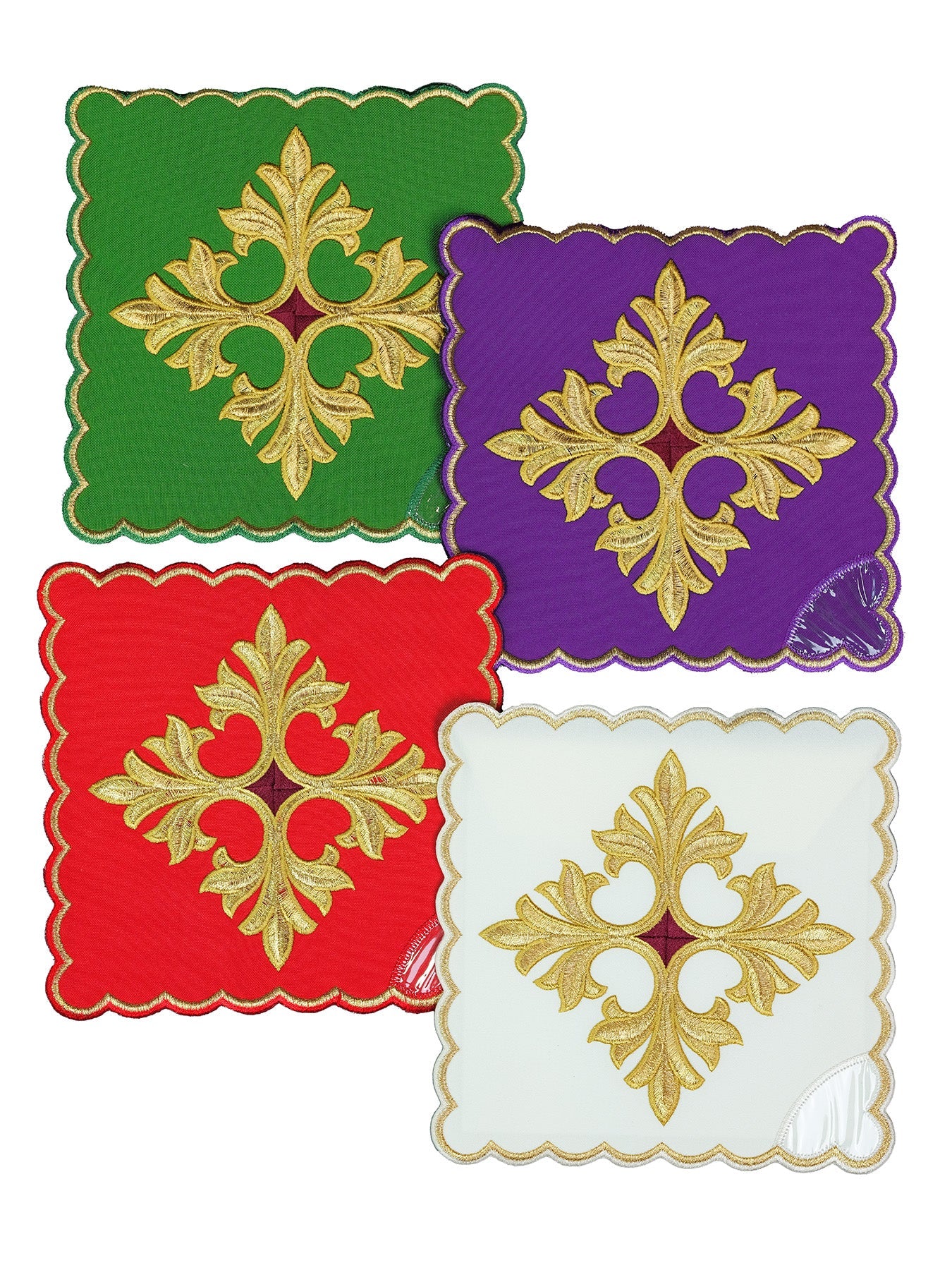 Set di palle da calice con simbolo della croce in quattro colori liturgici