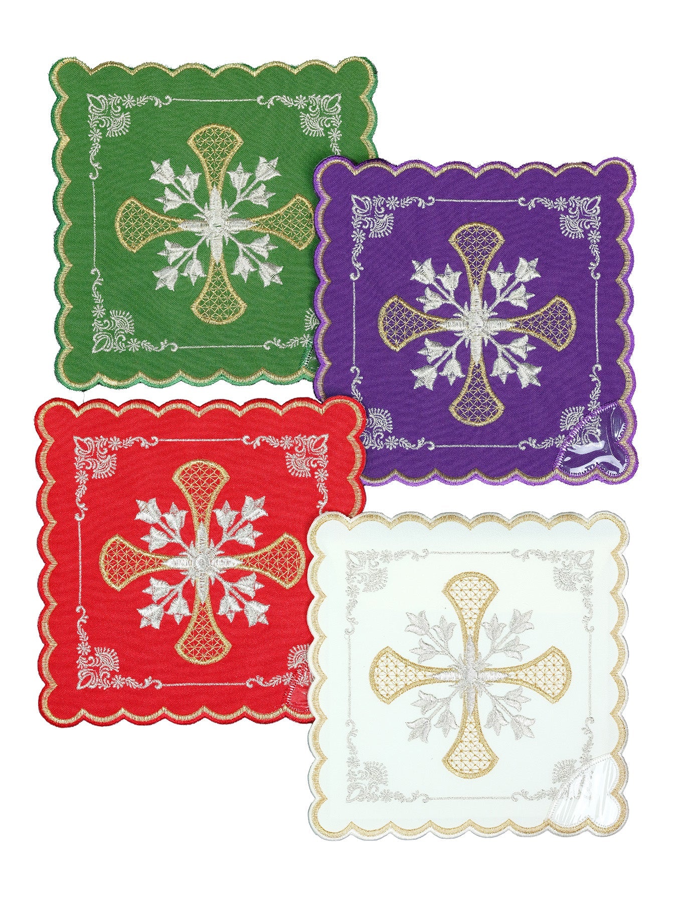 Set di palle da calice con simbolo della croce in quattro colori liturgici