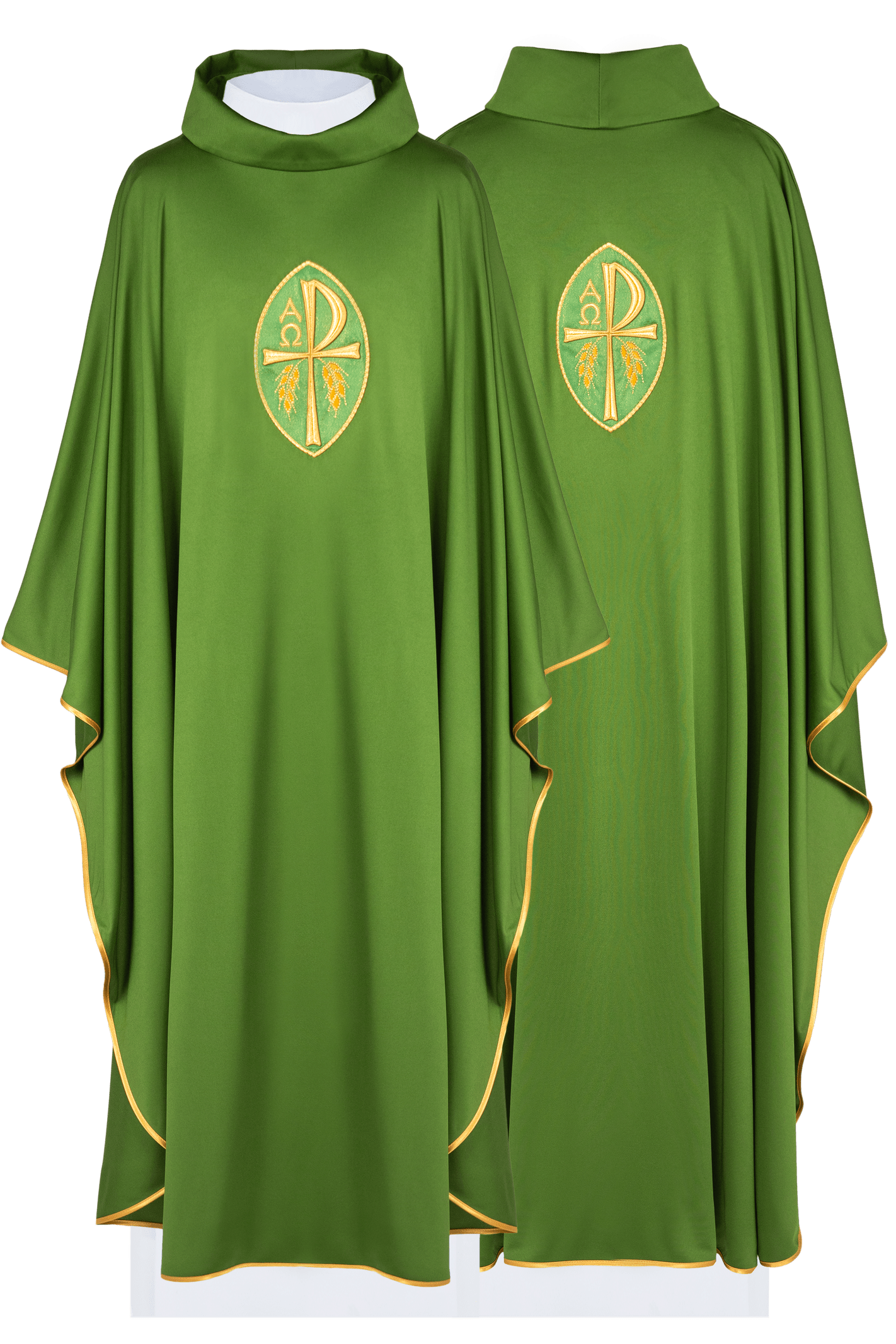 Casula ricamata con croce verde, maglia leggera SACROLITE