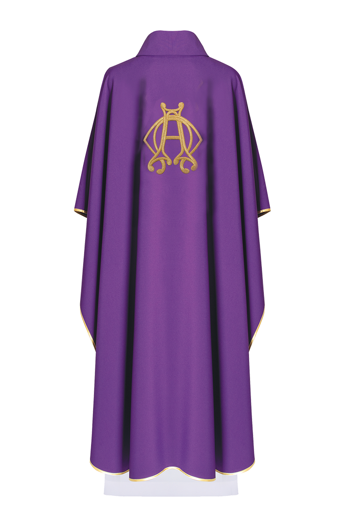 Casula Liturgica Viola con Motivo Alfa e Omega