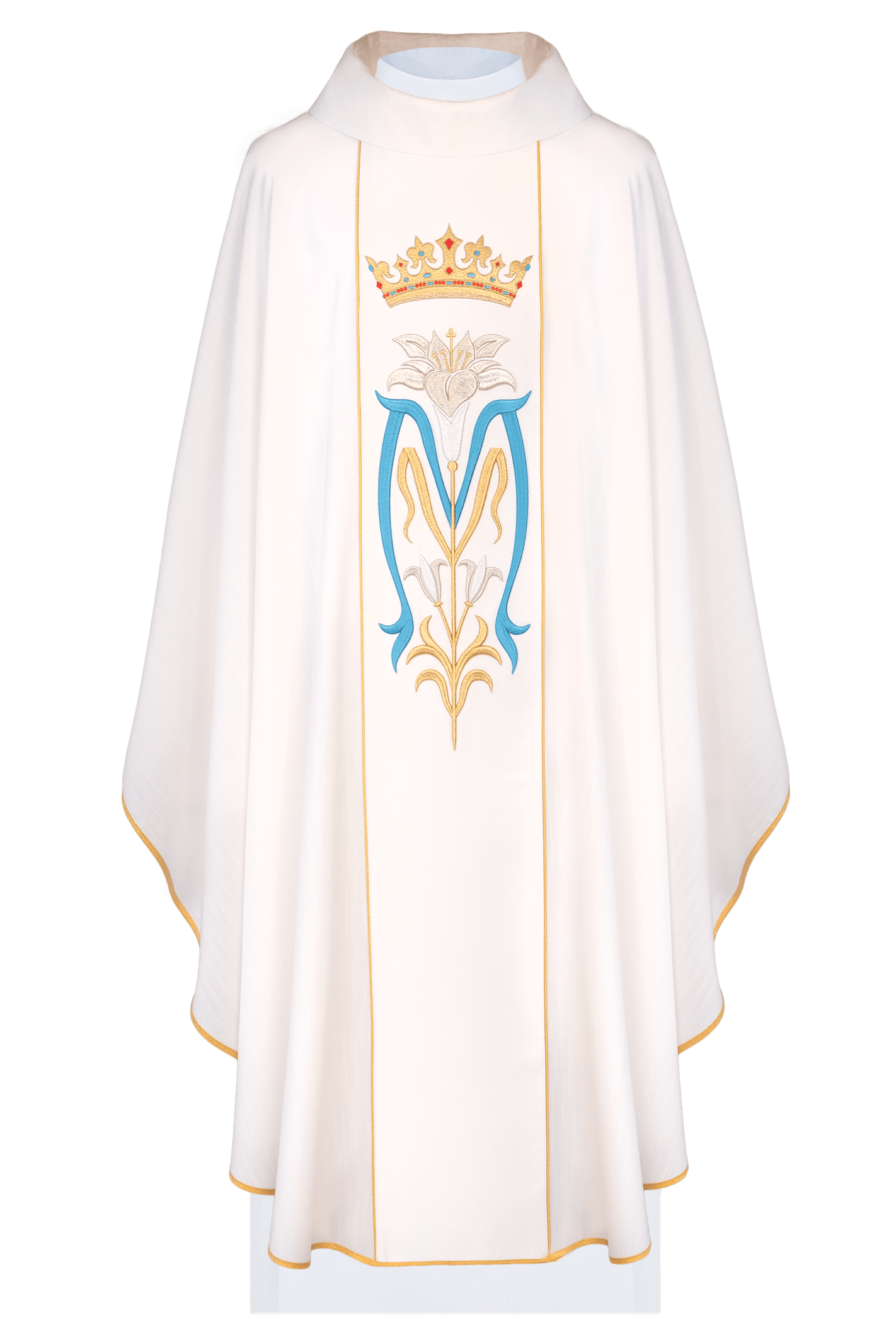 Casula liturgica con corona ricamata della Madonna