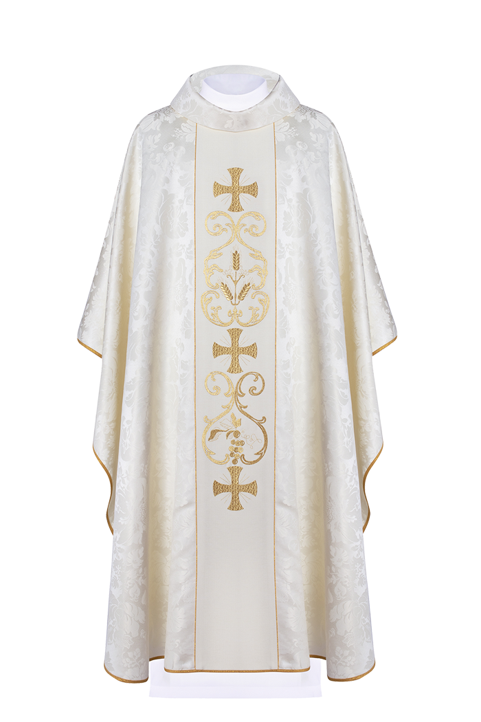 Casula liturgica con fascia decorata