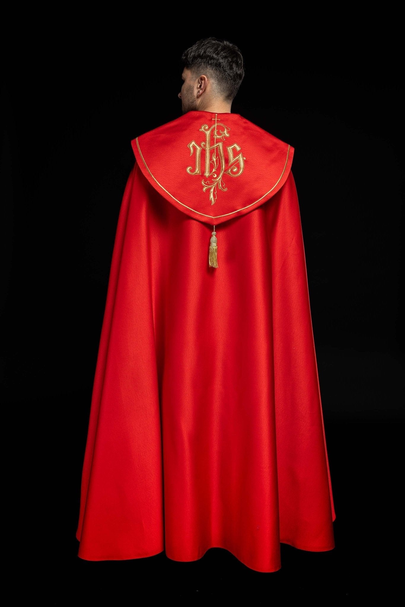 Piviale rosso con monogramma IHS KKP/023/02/20 145cm - PERILPRETE.IT