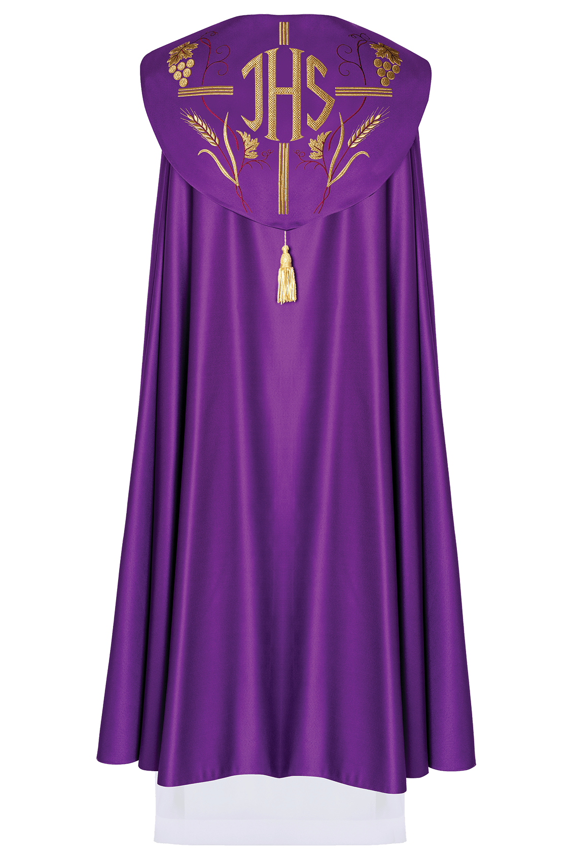 Piviale viola con ricamo d'uva d'oro KKP/001/03/20 FIOLET SAT.POMPON 150cm - PERILPRETE.IT