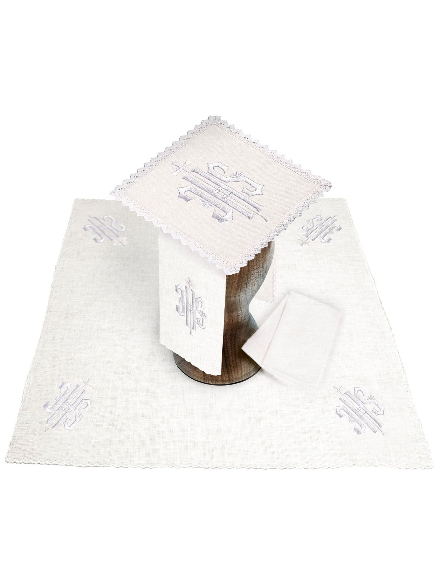 Servizio da Messa in lino ricamato IHS bianco KKL/029/C2 - PERILPRETE.IT