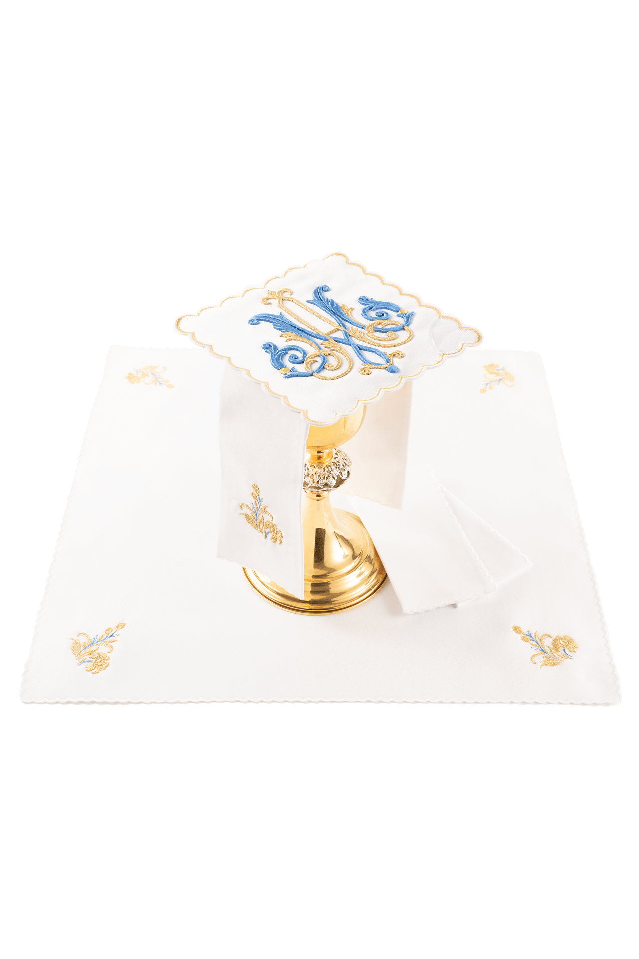 Servizio da messa liturgico con motivo mariano ricamato KDT/5043/04 BIAŁY - PERILPRETE.IT