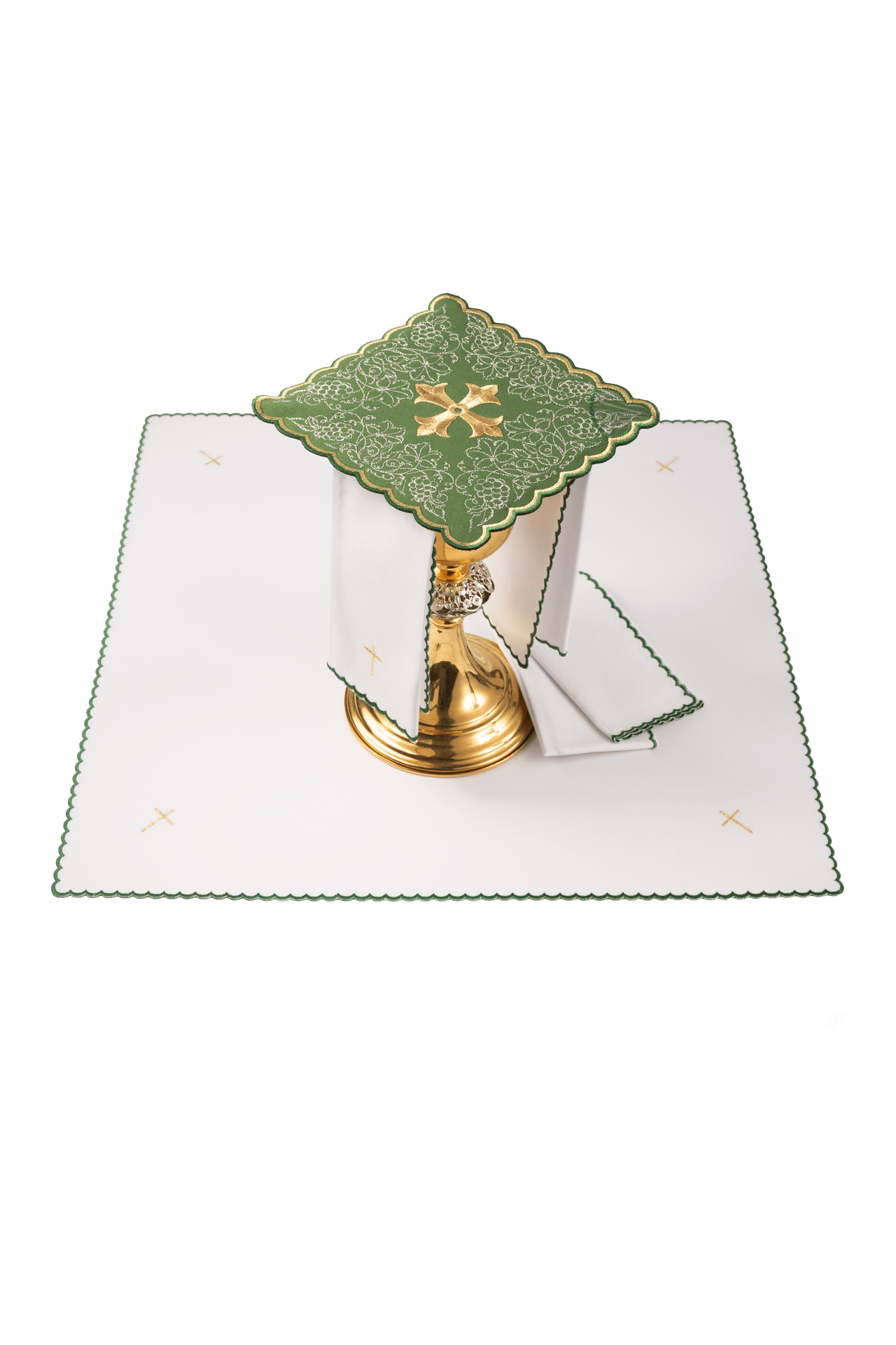 Servizio da messa ricamato con motivo della croce colore verde KDT/5028/01 ZIELONY - PERILPRETE.IT