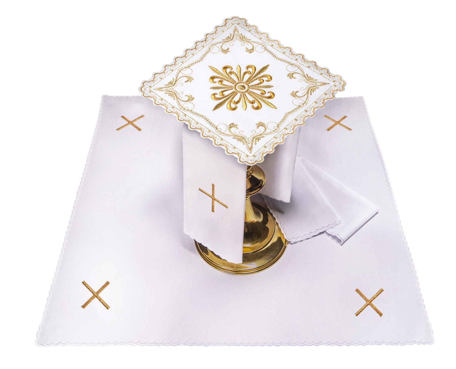 Servizio di messa con motivo a croce dorata con ricamo decorativo S - 5554 - PERILPRETE.IT