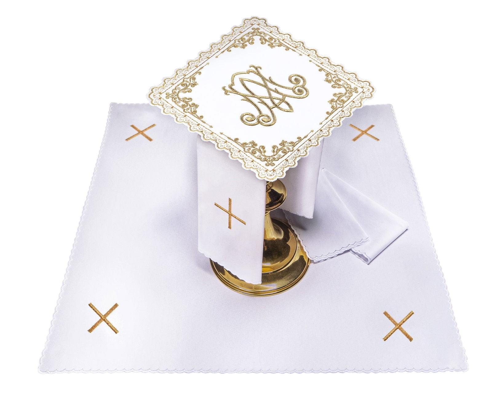 Servizio di messa liturgici con ricamo a motivo mariano S - 5563 - PERILPRETE.IT