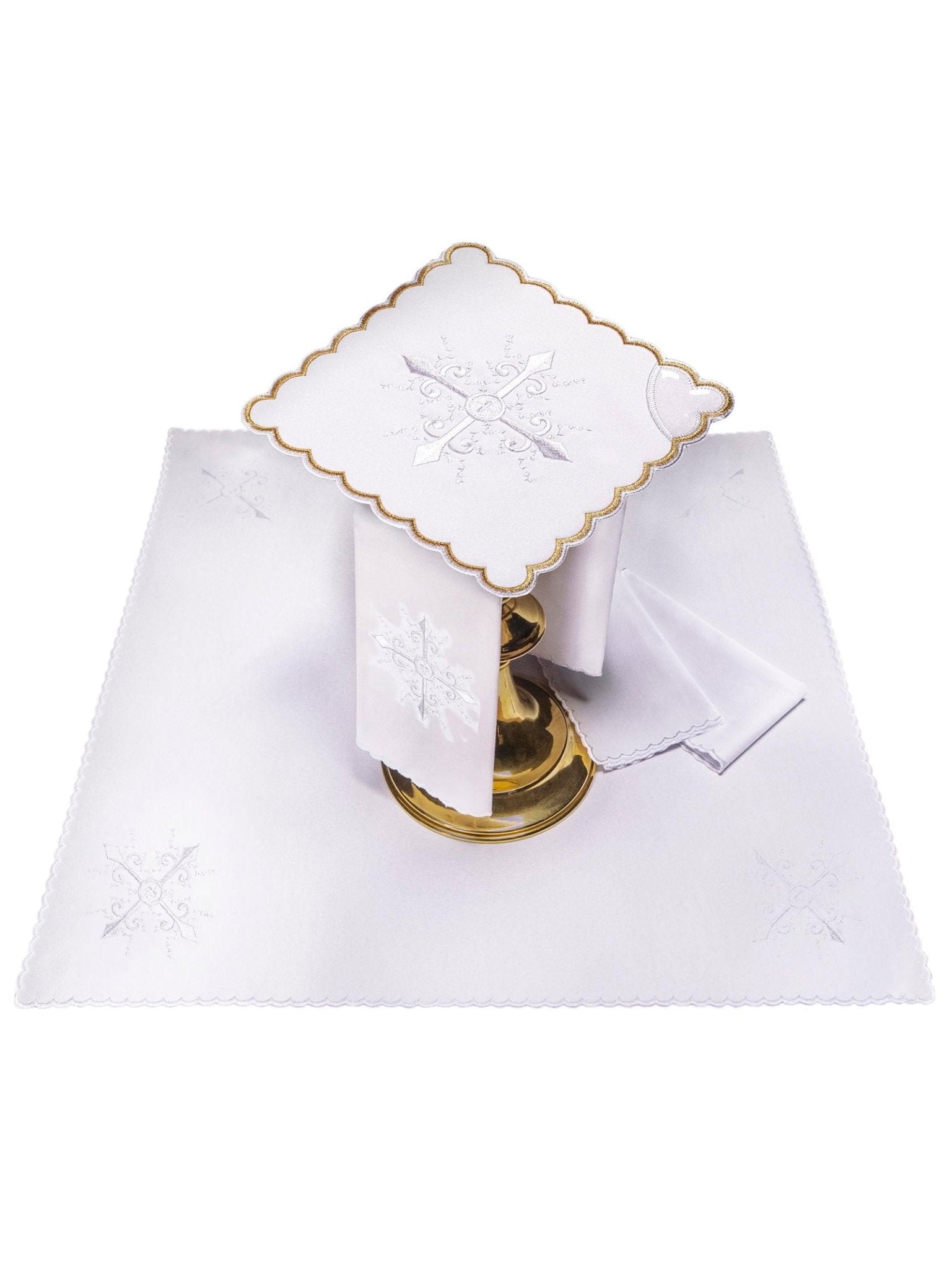 Servizio Messa in lino con ricamo argento KK/057 - PERILPRETE.IT