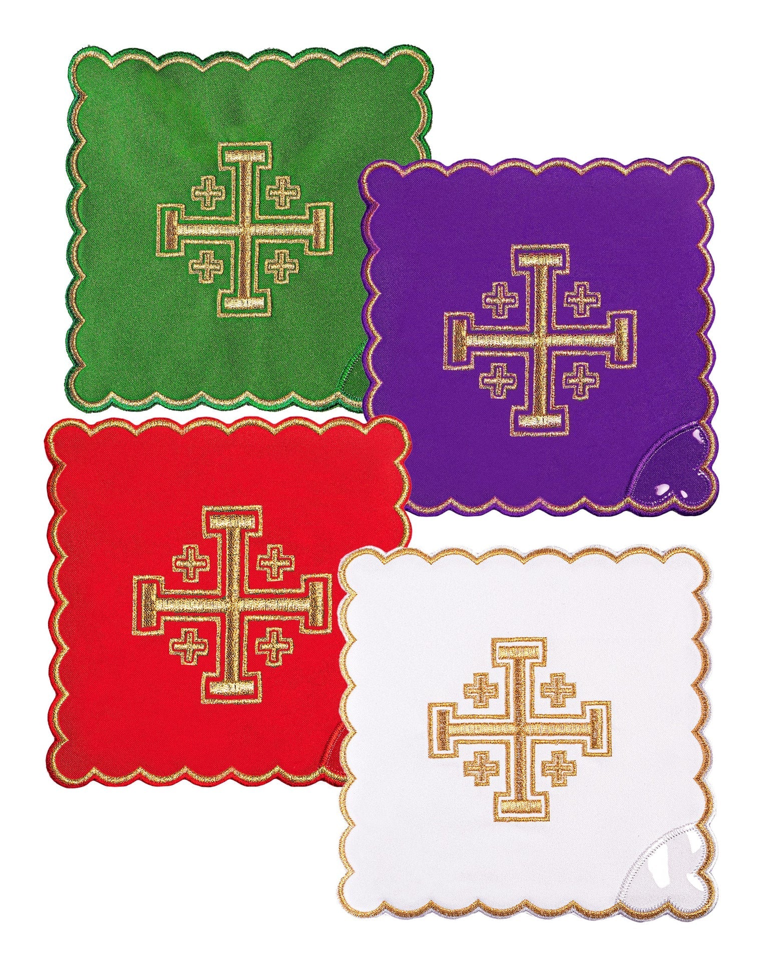 Set di palli con ricamo della croce di Gerusalemme in quattro colori liturgici KPA4/030 18*18 - PERILPRETE.IT