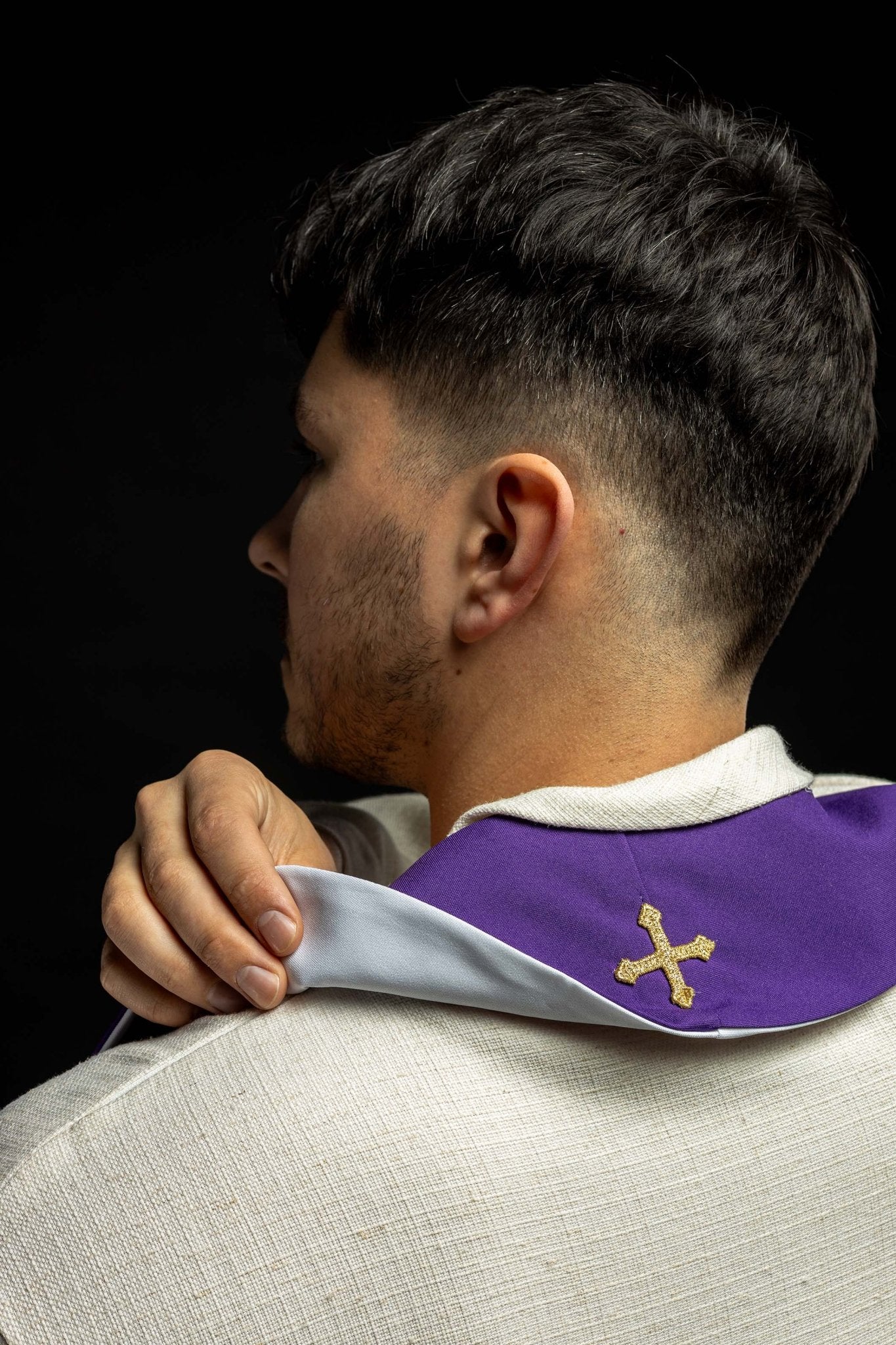 Stola bifacciale Croce di Gerusalemme viola e bianca KST/046/03 - 04/01 FILETOWO - BIAŁA - PERILPRETE.IT