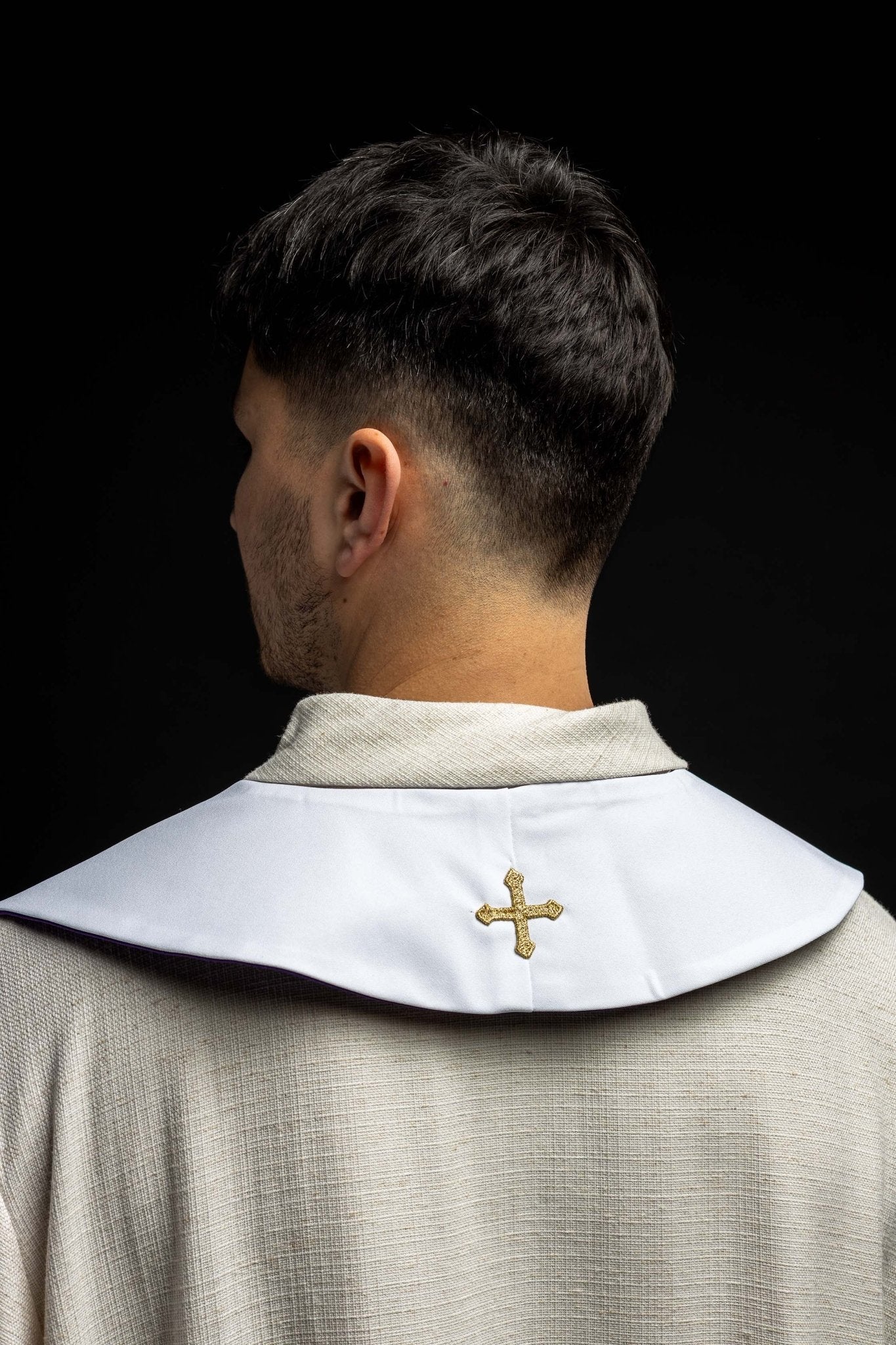 Stola bifacciale Croce di Gerusalemme viola e bianca KST/046/03 - 04/01 FILETOWO - BIAŁA - PERILPRETE.IT