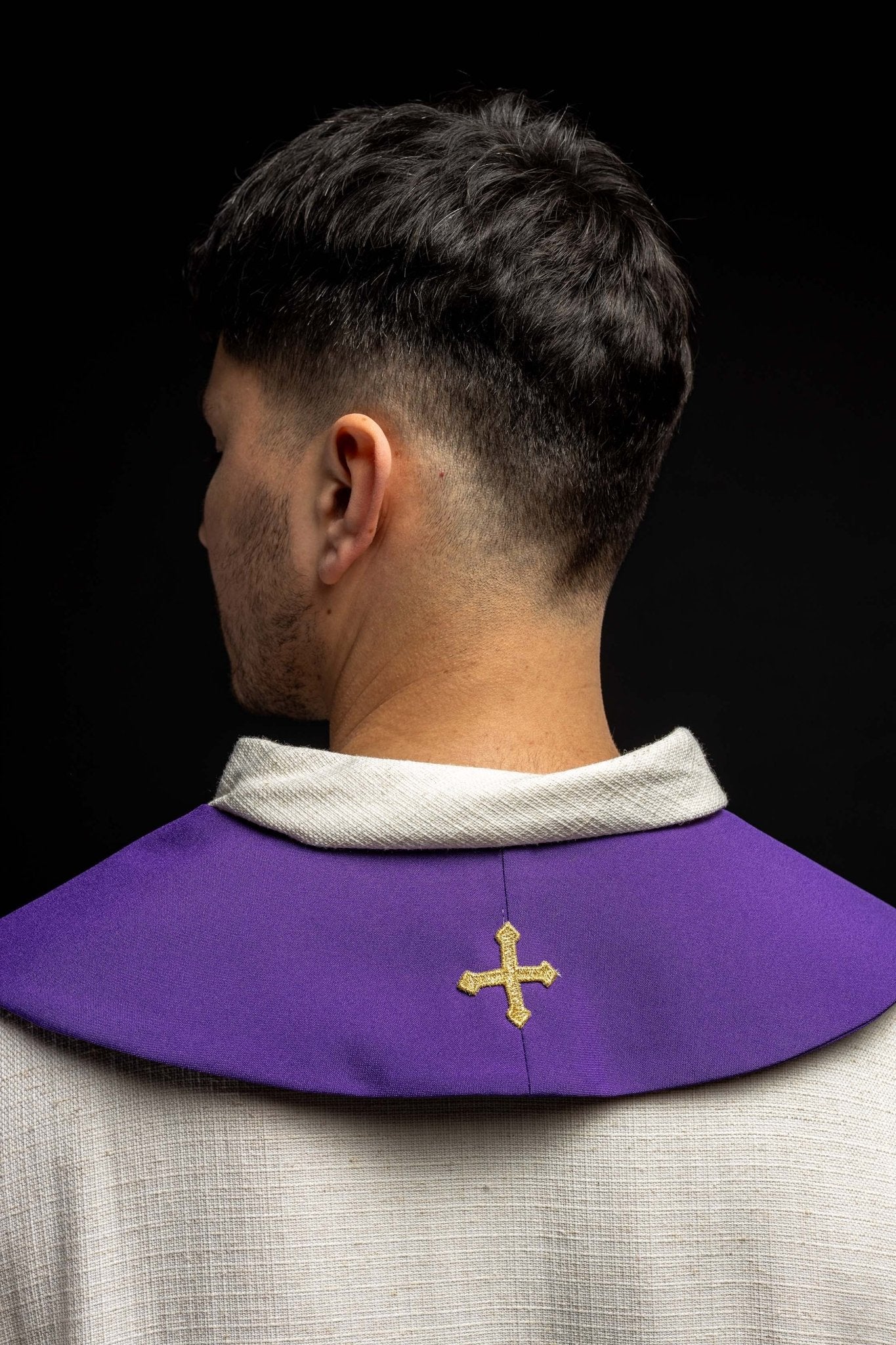 Stola bifacciale Croce di Gerusalemme viola e bianca KST/046/03 - 04/01 FILETOWO - BIAŁA - PERILPRETE.IT