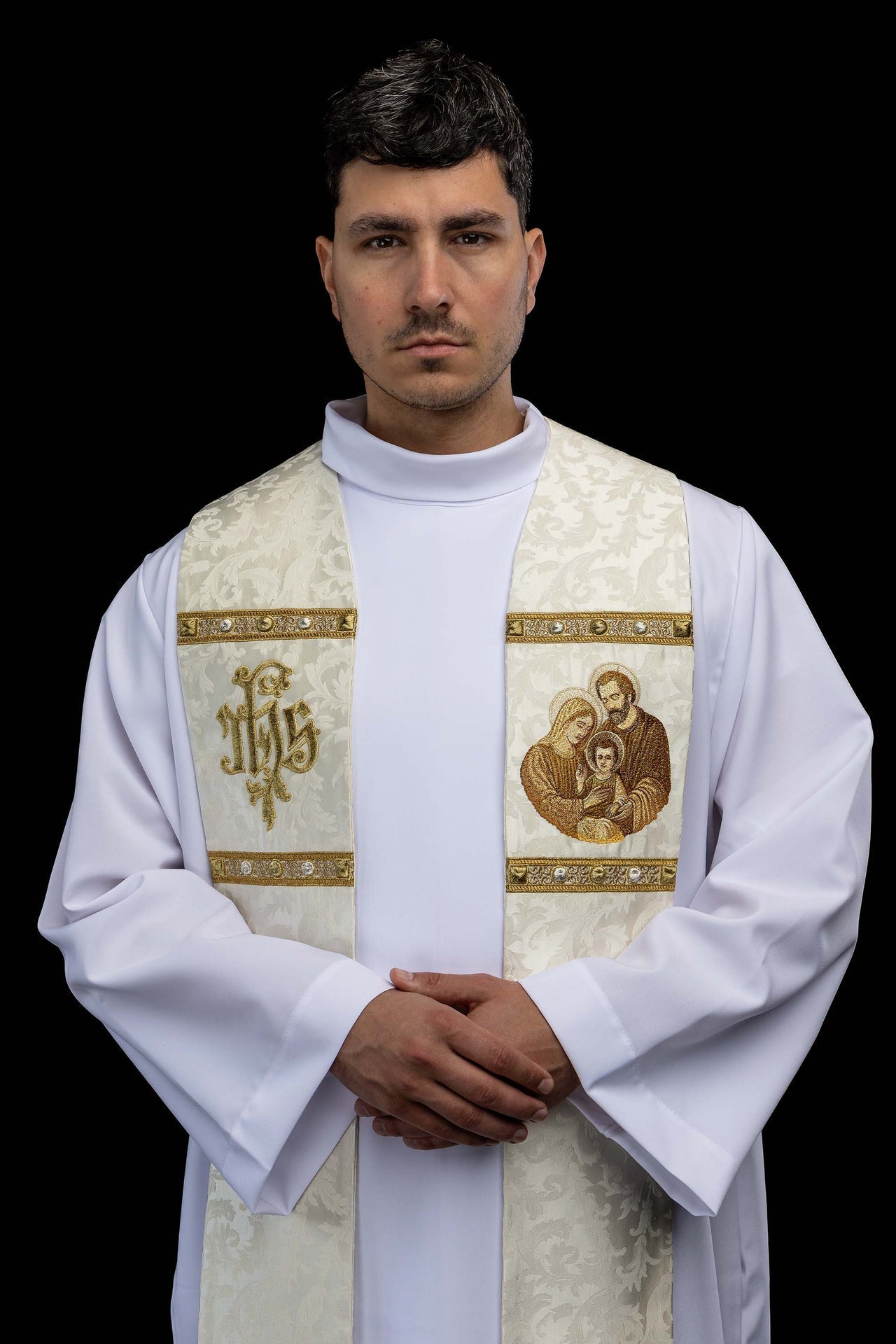 Stola con immagine della Sacra Famiglia realizzata in tessuto decorativo S-2075-05-88 - PERILPRETE.IT