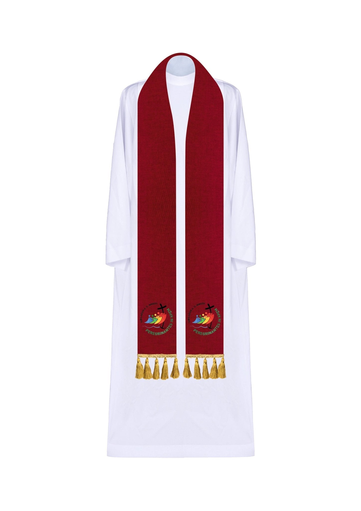 Stola con ricamo GIUBILEO ROMA 2025 in Rosso JR/001/02/70 - PERILPRETE.IT