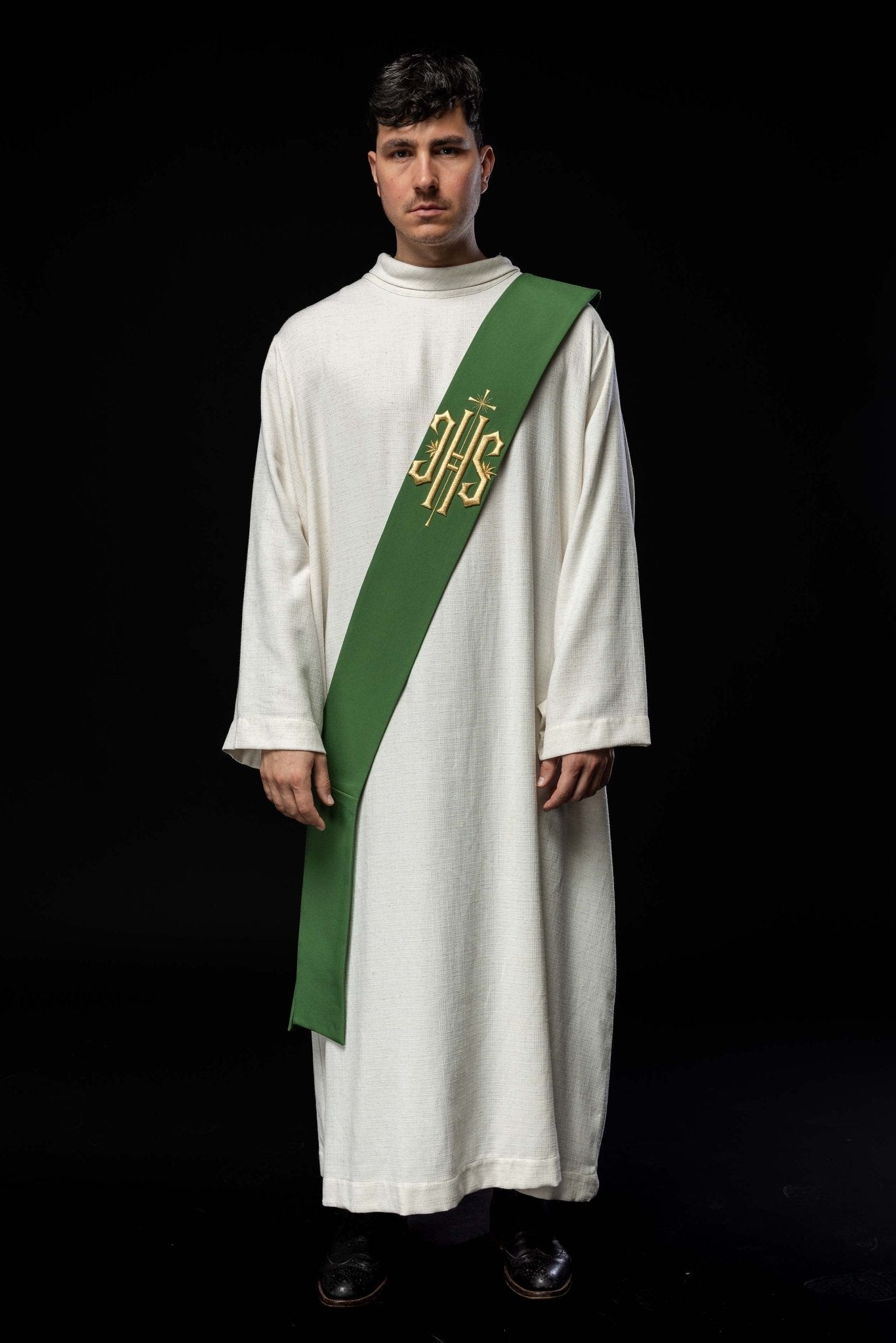 Stola diaconale ricamata IHS con Croce Verde KSD/135/01/01 ZIELONY - PERILPRETE.IT