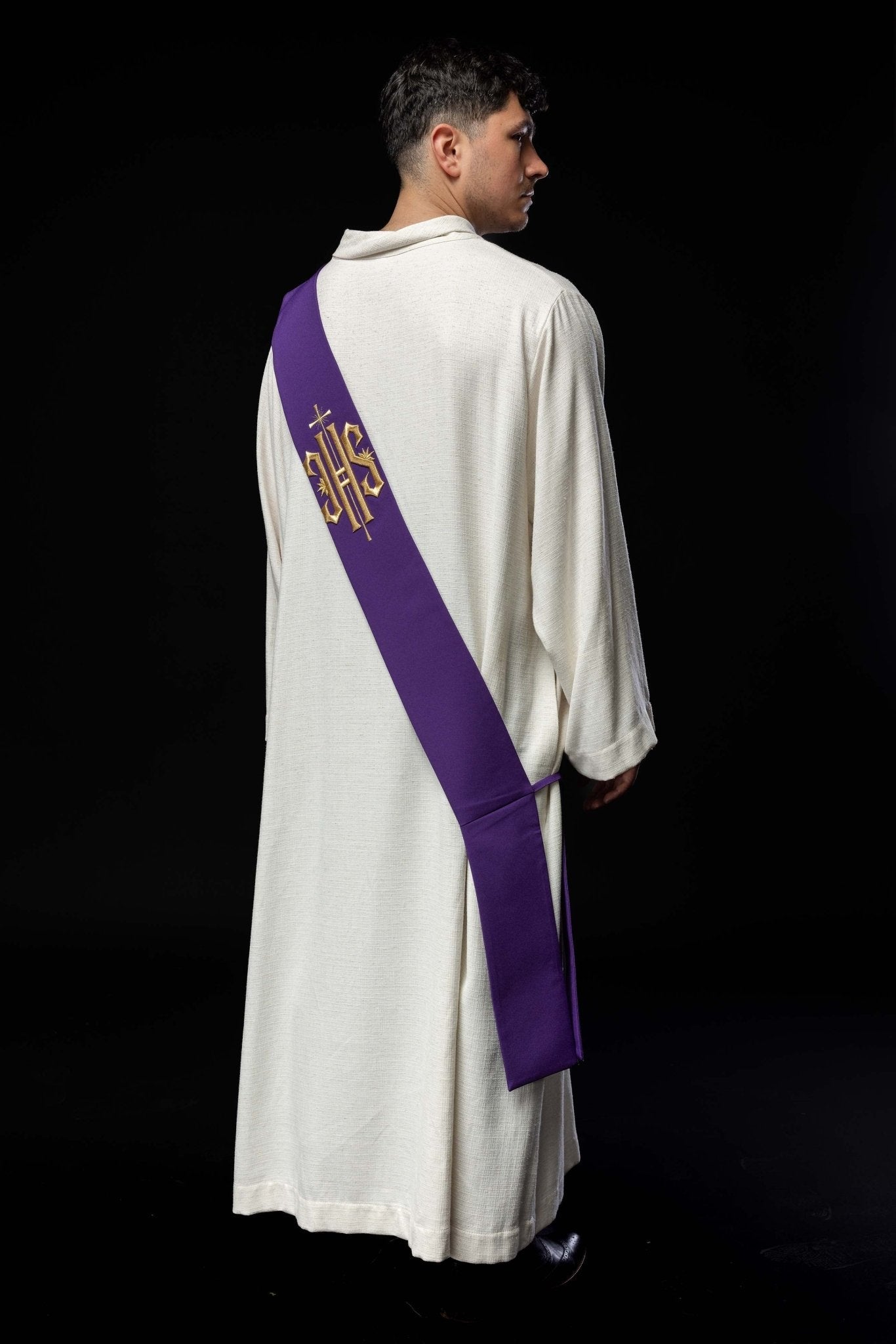 Stola diaconale ricamata IHS con Croce Viola KSD/135/03/01 FIOLET - PERILPRETE.IT