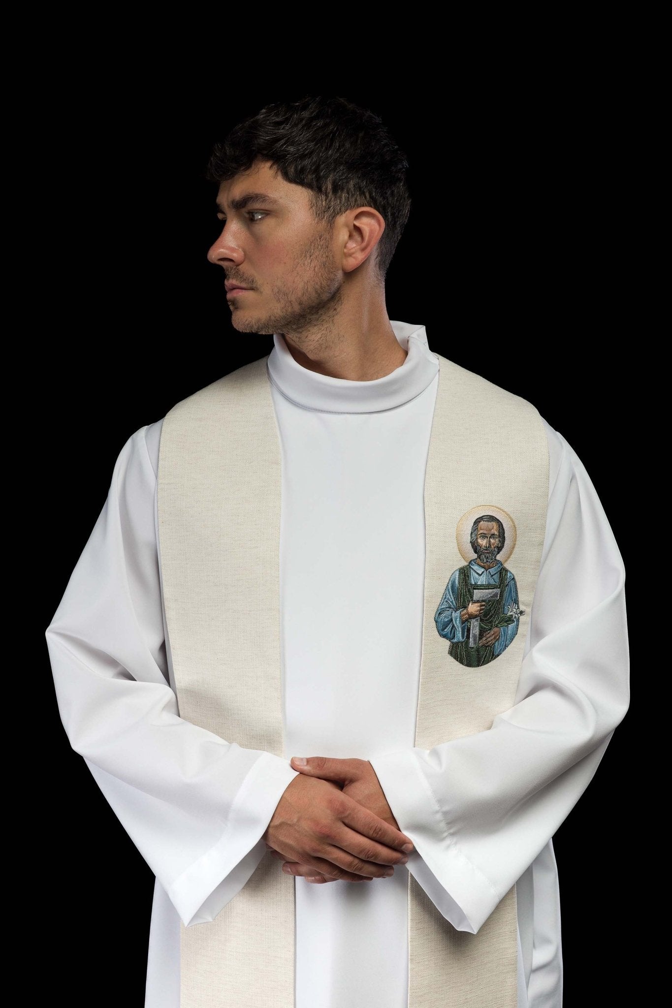 Stola ricamata con l'immagine di San Giuseppe Lavoratore KSW2/011/05/49 - PERILPRETE.IT