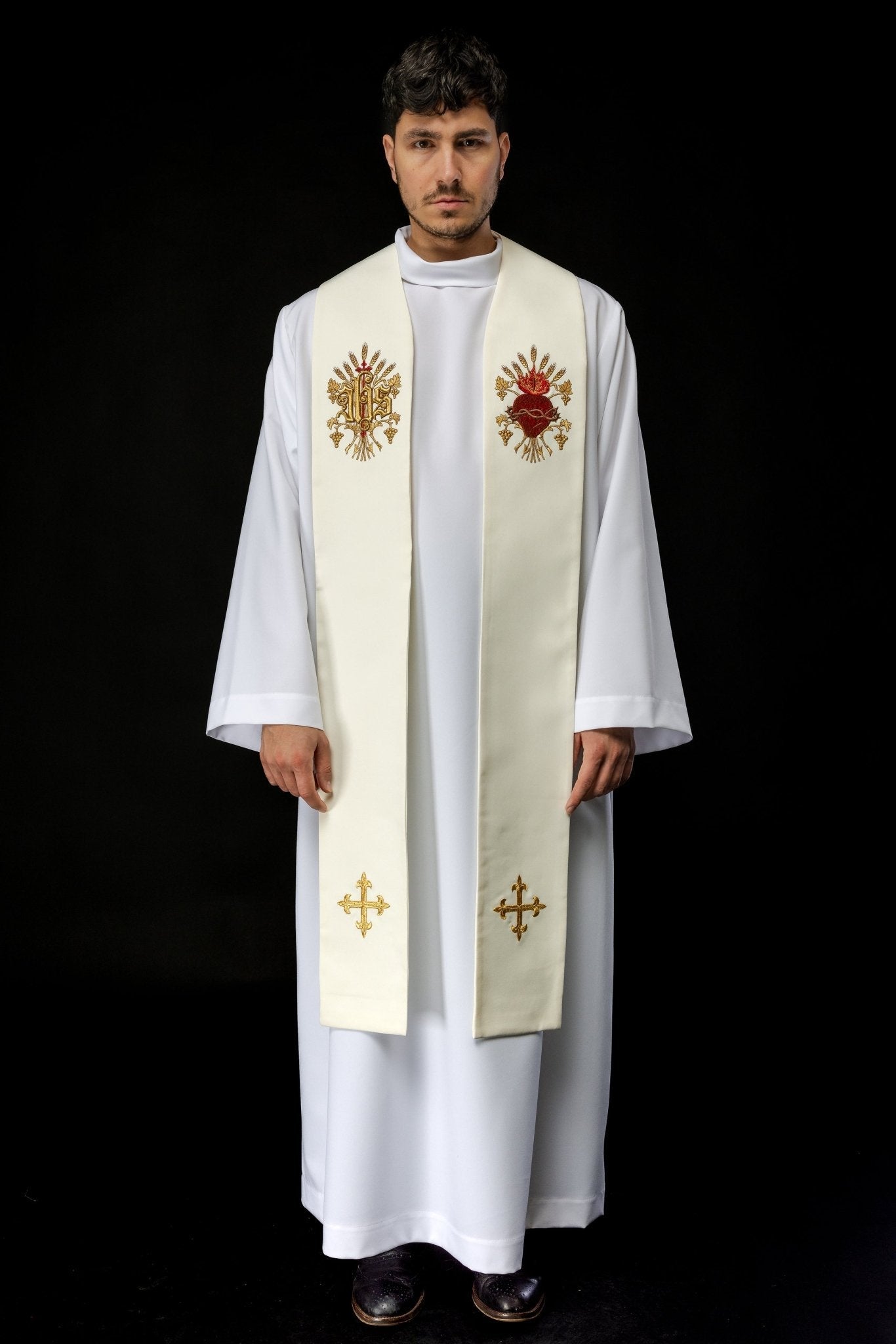 Stola ricamo Croce IHS e Sacro Cuore di Gesù KST/159/05/01 ECRU - PERILPRETE.IT