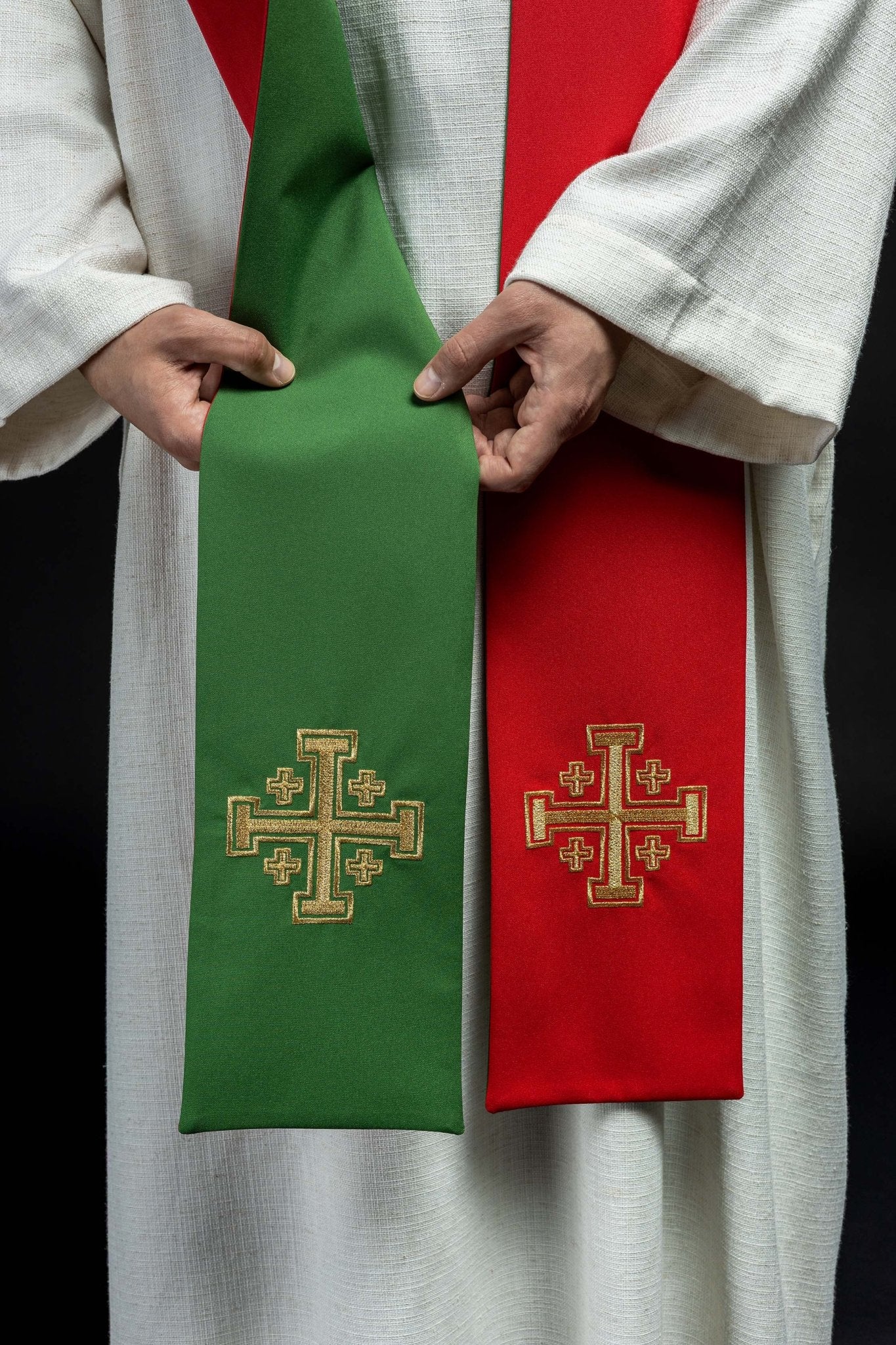 Stola sacerdotale double face ricamata verde - rossa Croce di Gerusalemme KST/046/01 - 02/01 - PERILPRETE.IT
