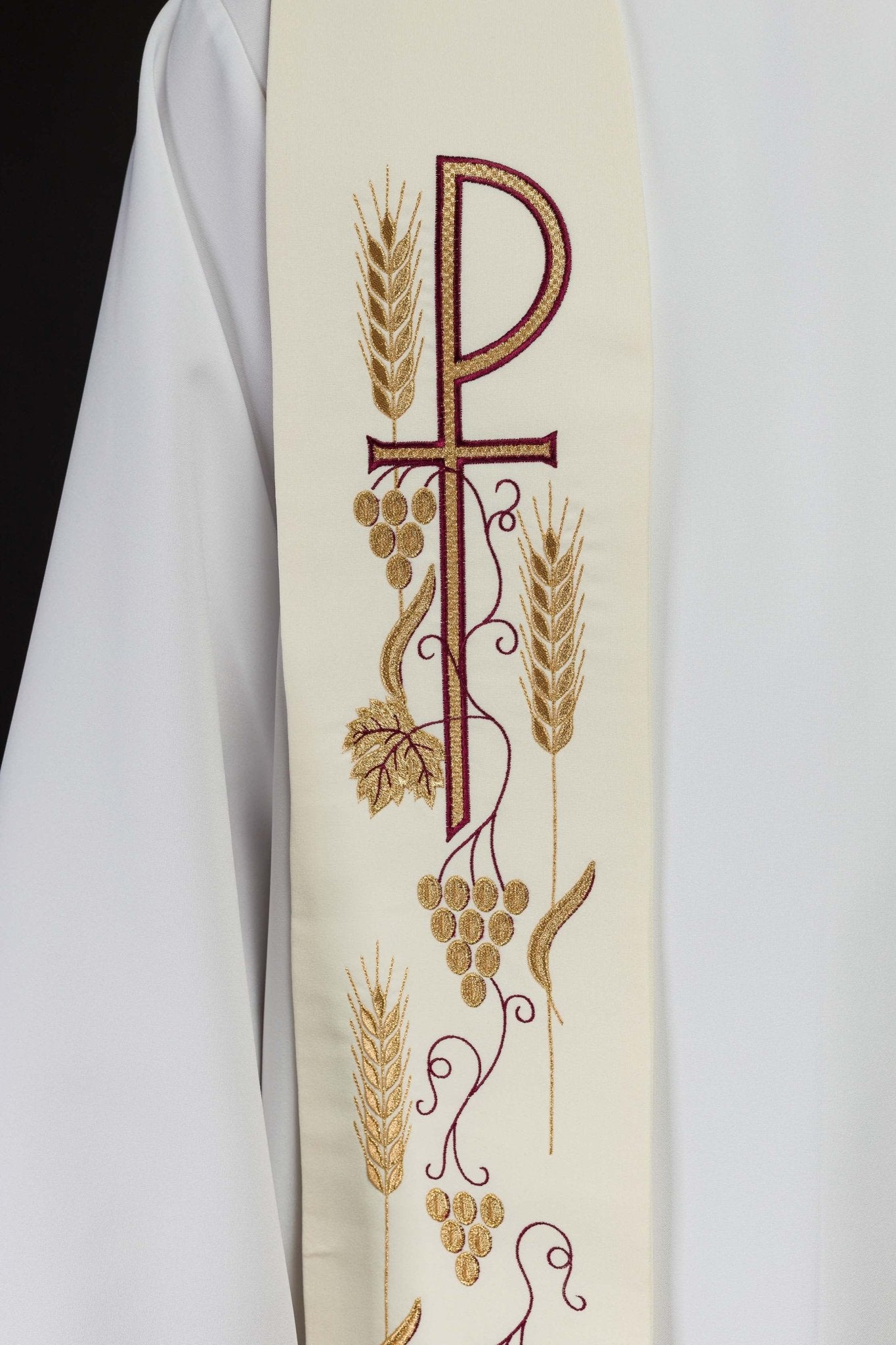 Stola sacerdotale écru ricamata con croce e uva KST/027/05/01 ECRU - PERILPRETE.IT