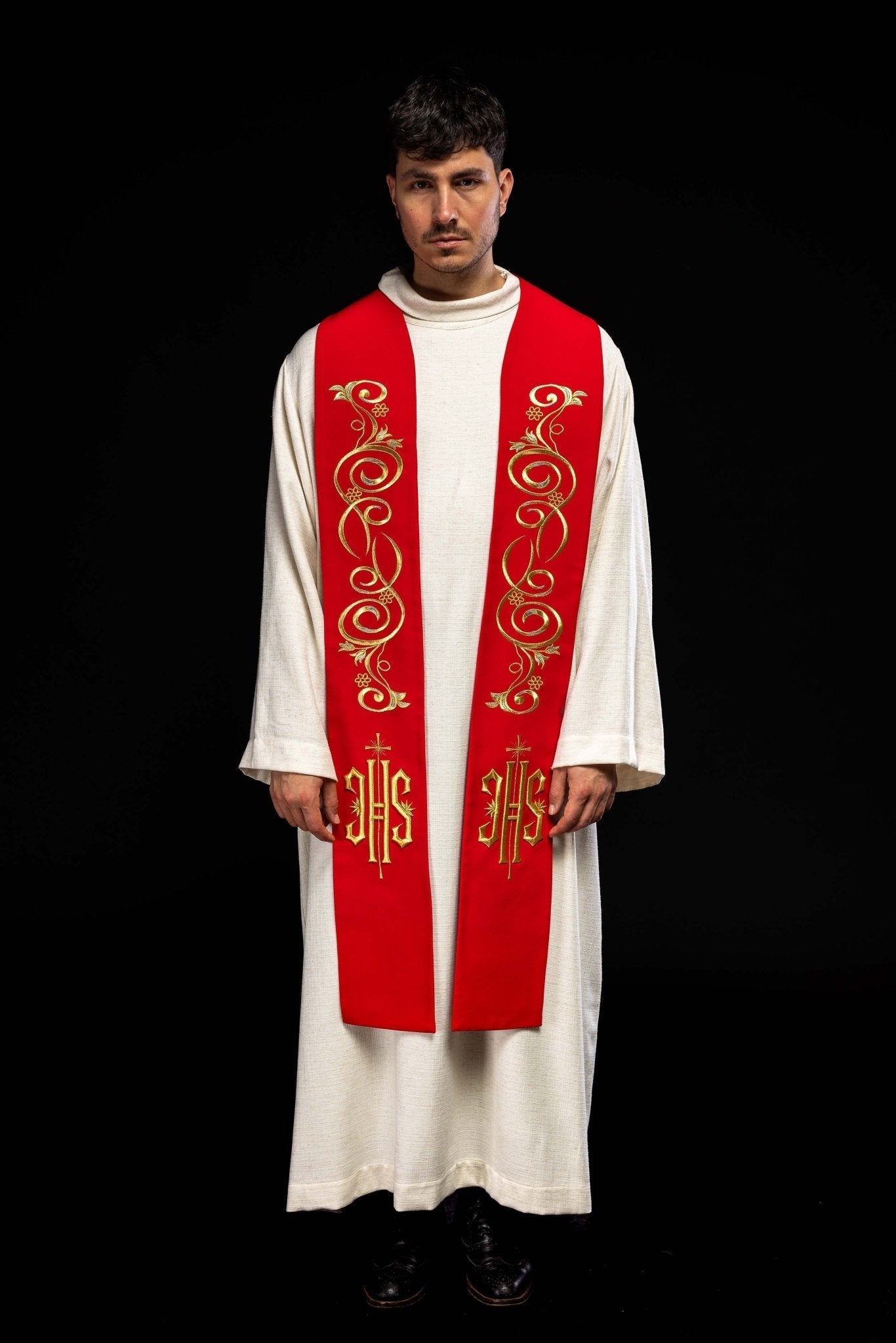 Stola sacerdotale ricamata IHS rossa KST/031/02/01 CZERWONY - PERILPRETE.IT