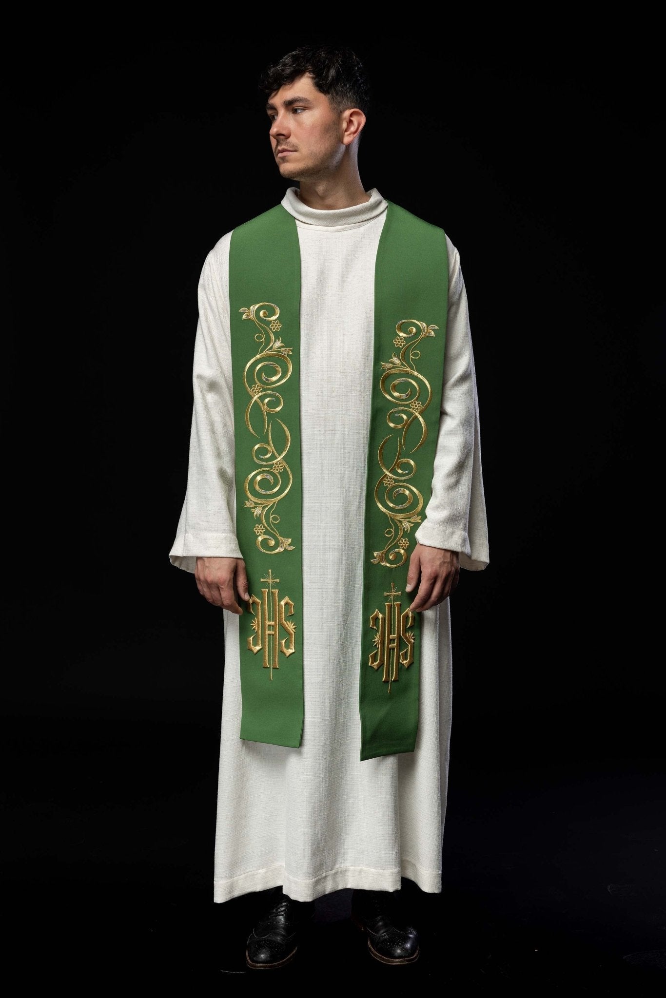 Stola sacerdotale ricamata IHS verde KST/031/01/01 ZIELONY - PERILPRETE.IT