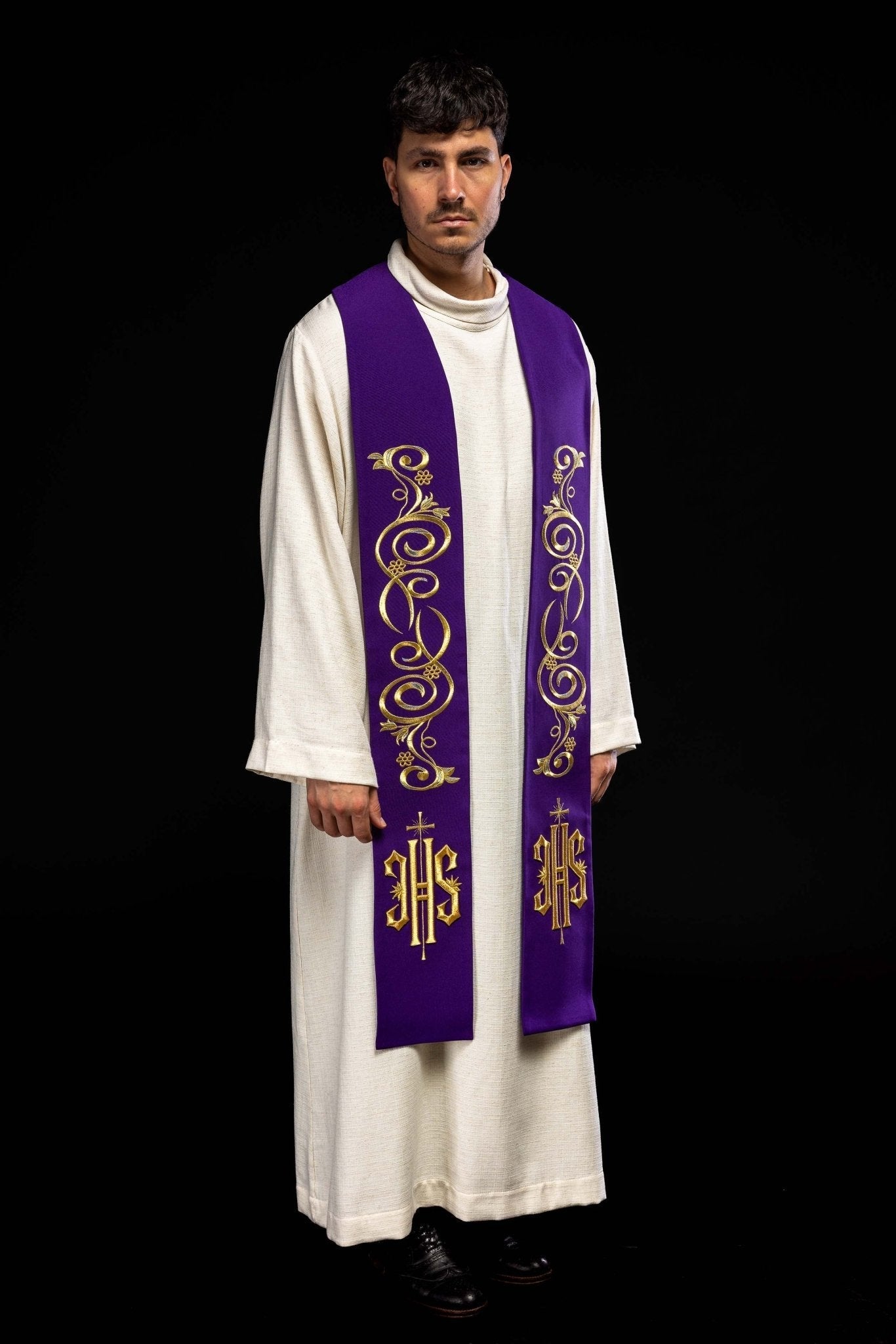 Stola sacerdotale ricamata IHS viola KST/031/03/01 FIOLET - PERILPRETE.IT