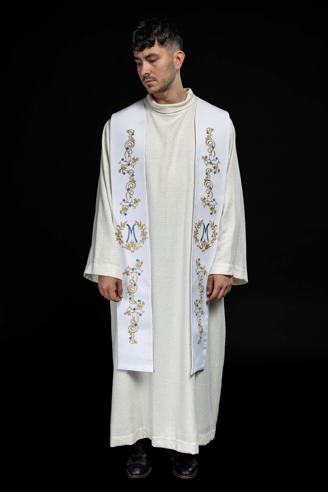 Stola sacerdotale ricamata Mariano bianca KST/032/04/01 BIAŁY - PERILPRETE.IT