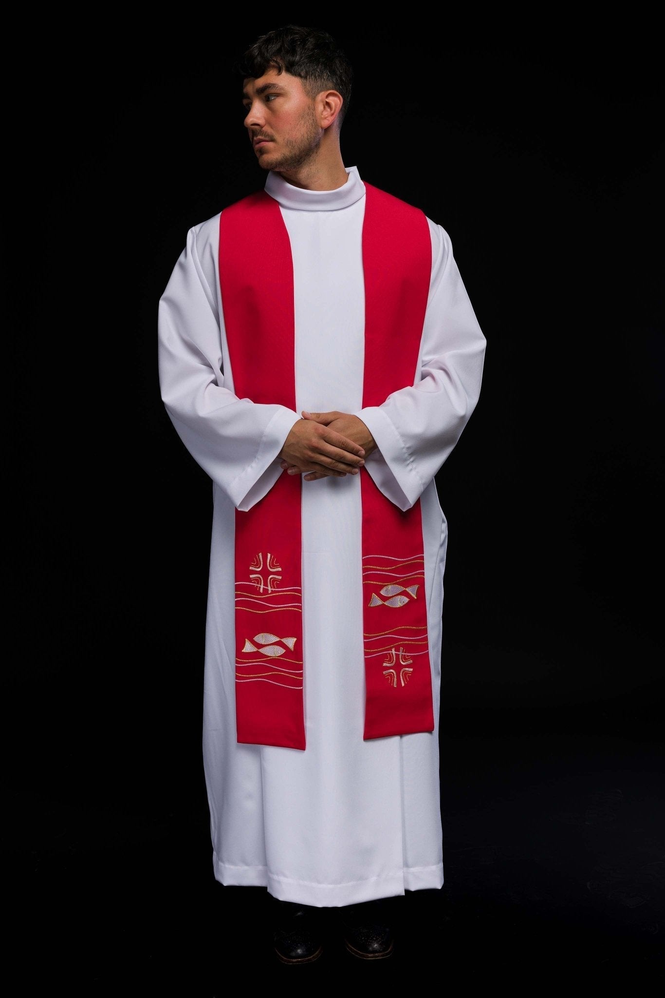 Stola sacerdotale ricamata Pesce rossa KST/022/02/01 CZERWONY - PERILPRETE.IT