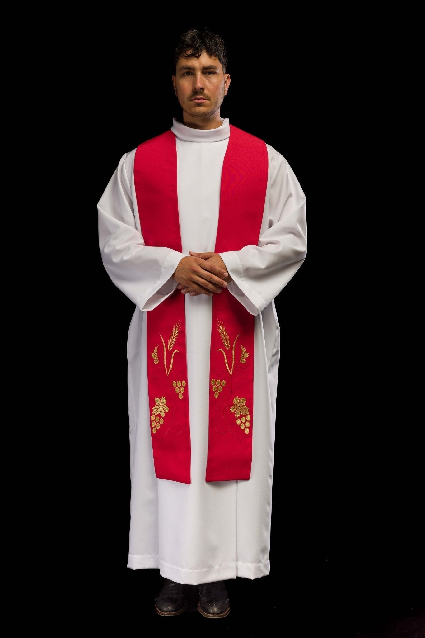 Stola sacerdotale ricamata uva e spighe in colore rosso KST/003/02/01 CZERWONY - PERILPRETE.IT