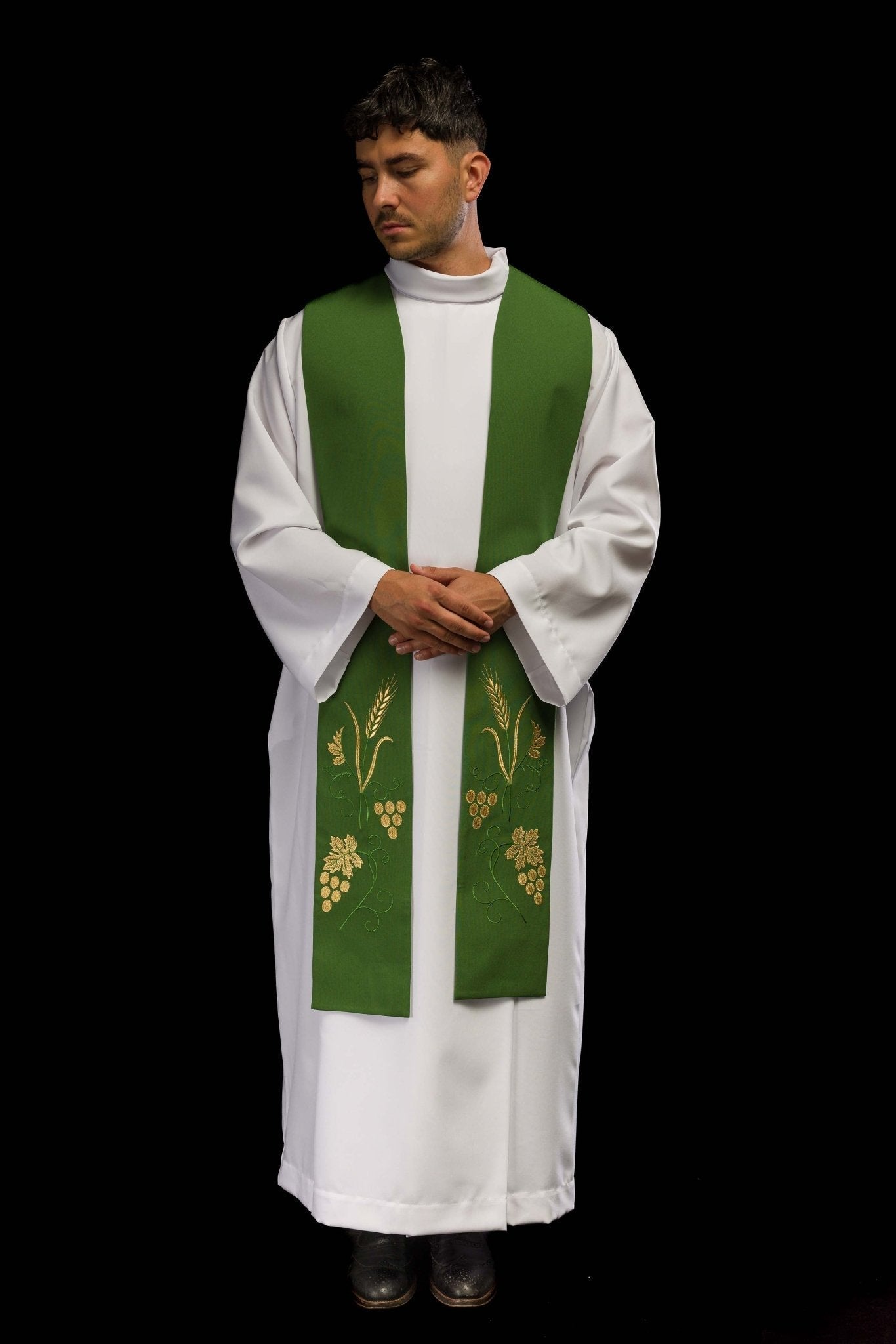 Stola sacerdotale ricamata uva e spighe in colore verde KST/003/01/01 ZIELONY - PERILPRETE.IT