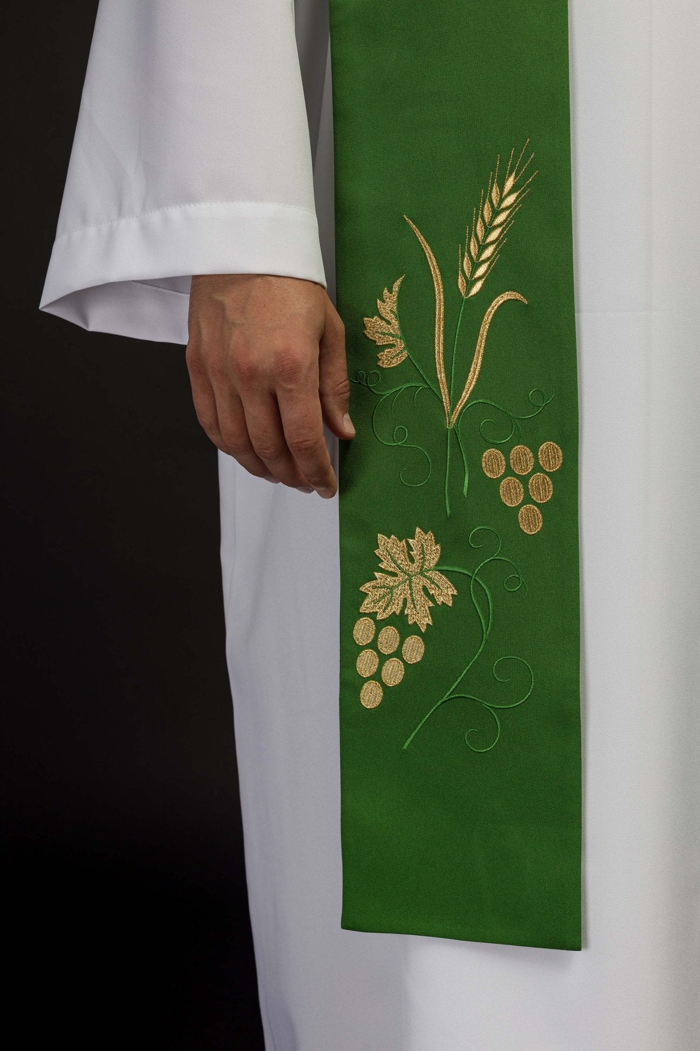 Stola sacerdotale ricamata uva e spighe in colore verde KST/003/01/01 ZIELONY - PERILPRETE.IT