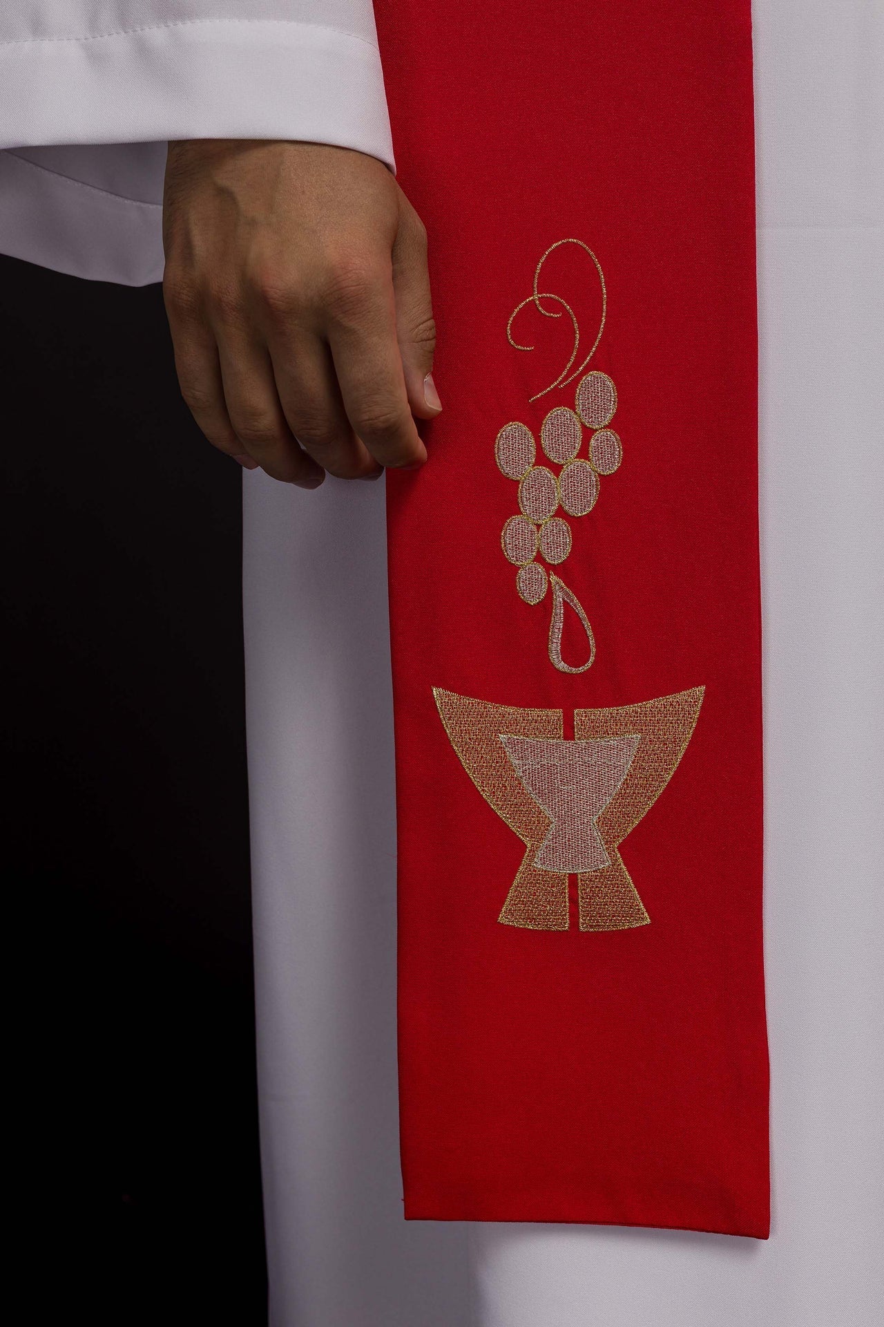 Stola sacerdotale rossa ricamata con calice spighe e grappoli d’uva KST/009/02/01 CZERWONY - PERILPRETE.IT