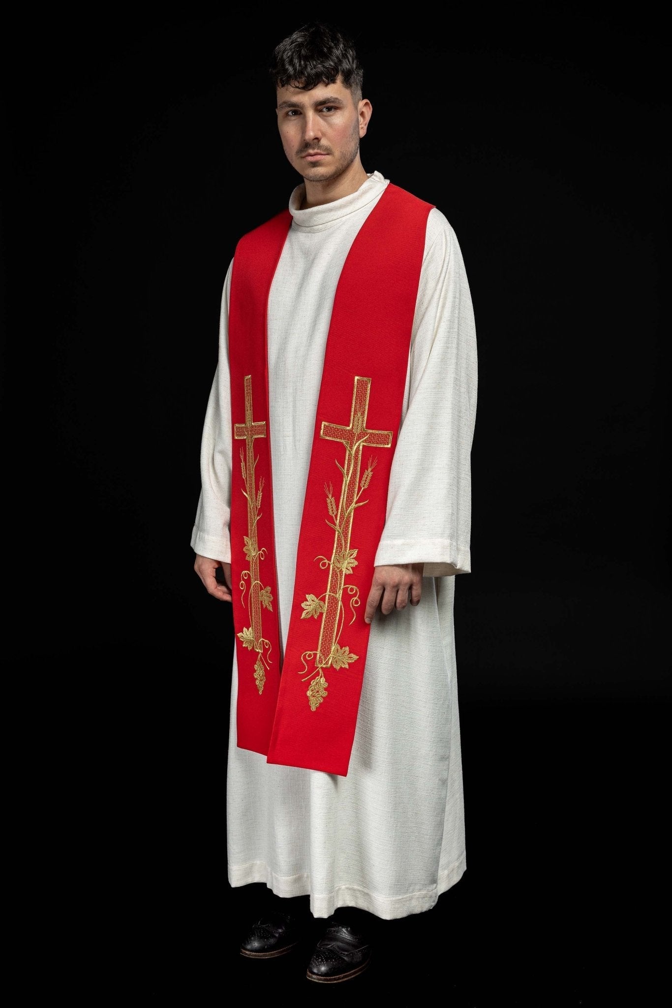 Stola sacerdotale rossa ricamata Croce KST/072/02/01 CZERWONY - PERILPRETE.IT