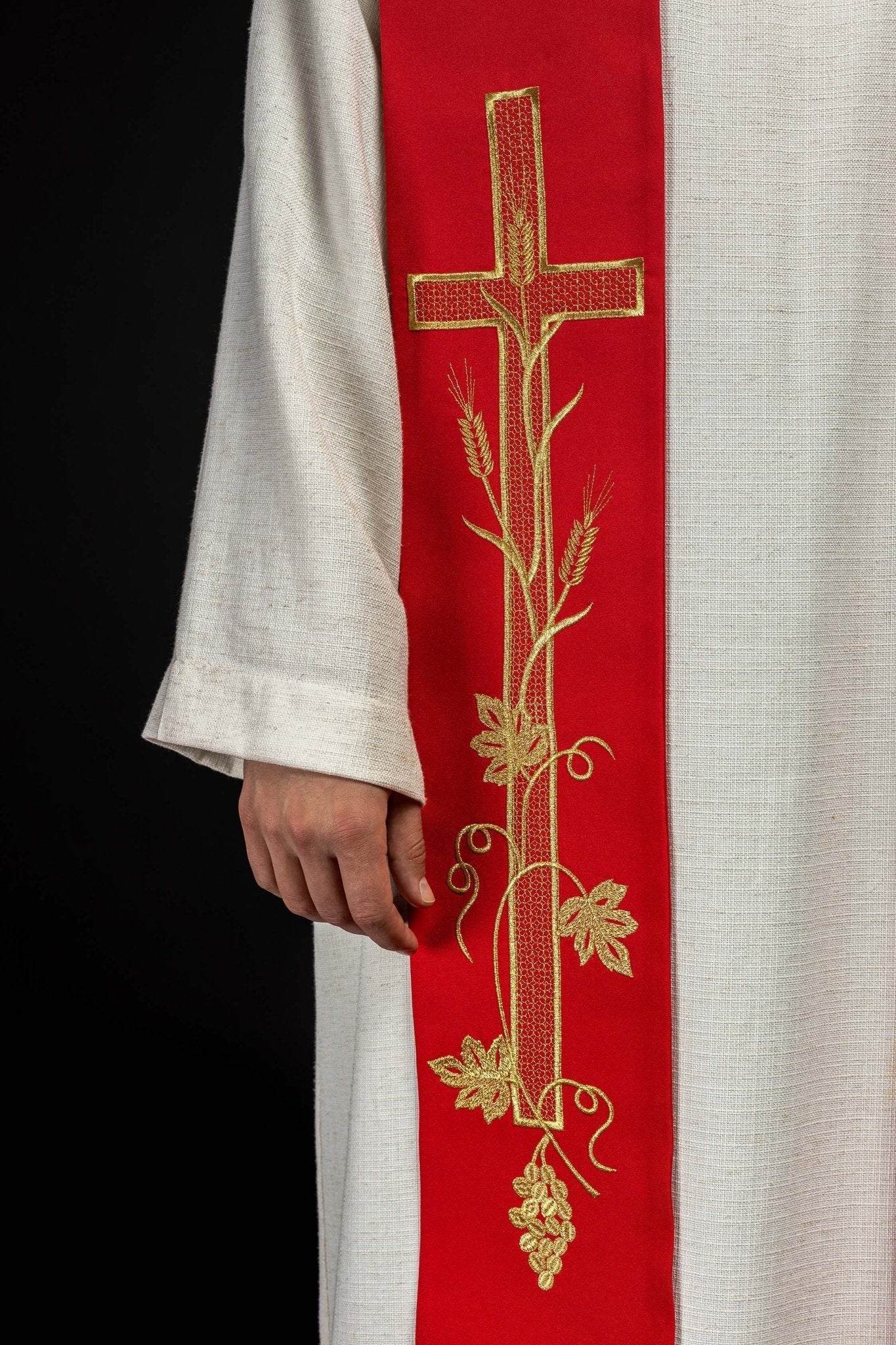 Stola sacerdotale rossa ricamata Croce KST/072/02/01 CZERWONY - PERILPRETE.IT