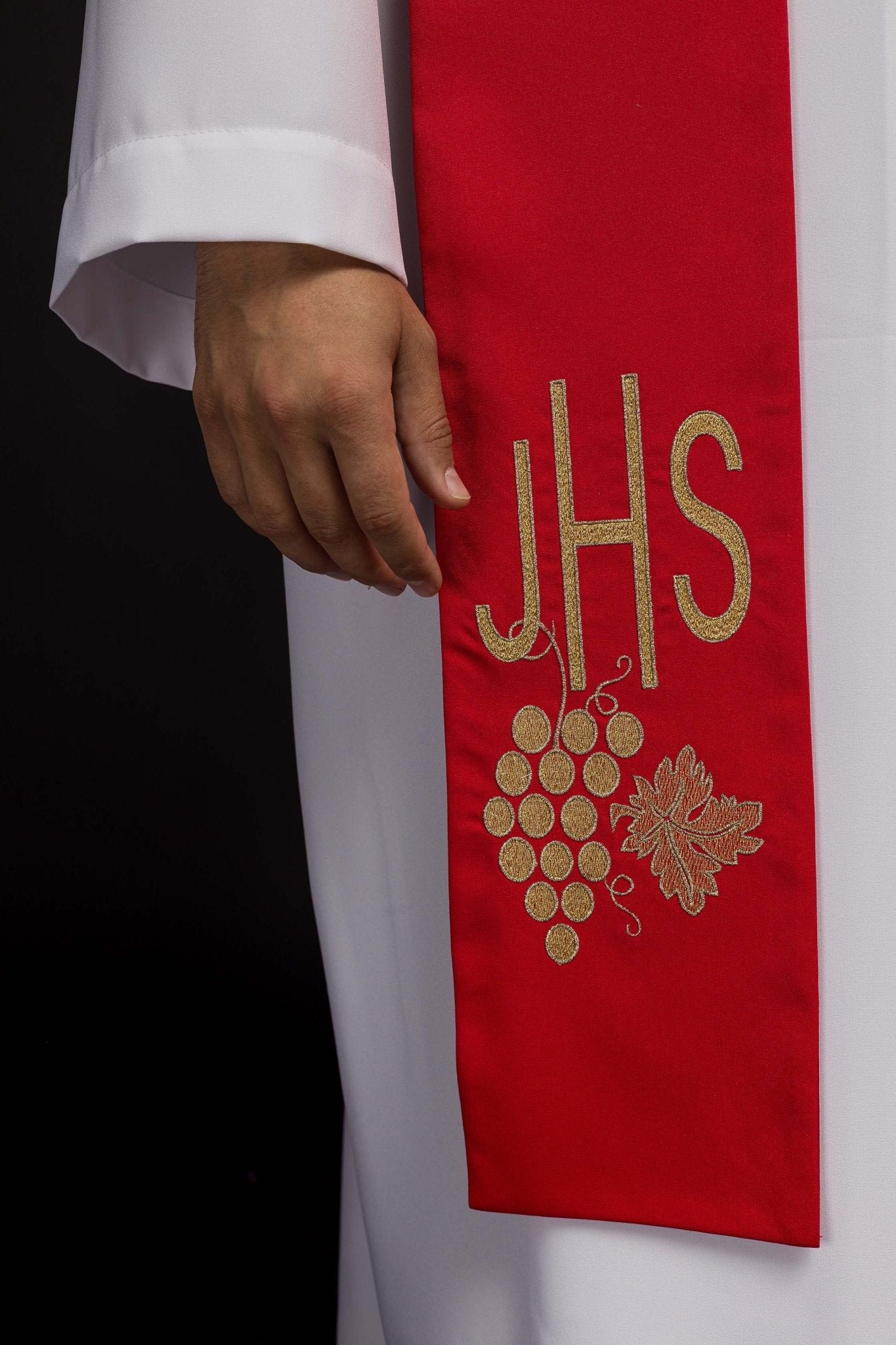 Stola sacerdotale rossa ricamata IHS con uva KST/068/02/01 CZERWONY - PERILPRETE.IT