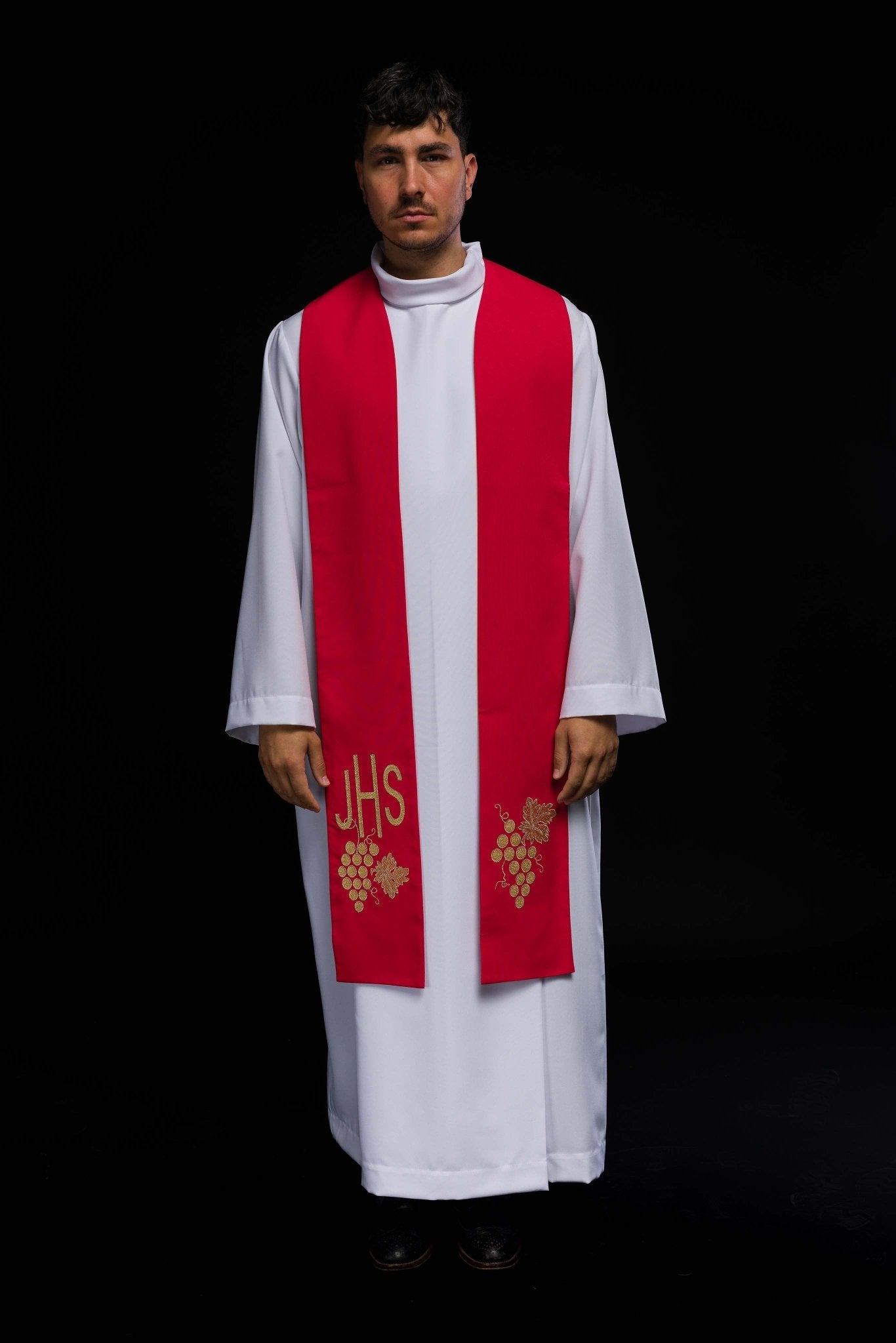 Stola sacerdotale rossa ricamata IHS con uva KST/068/02/01 CZERWONY - PERILPRETE.IT