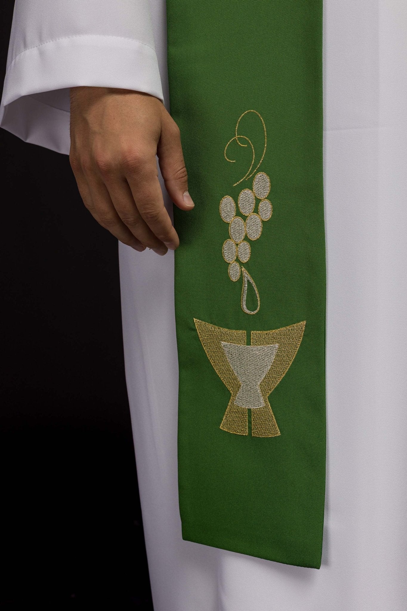 Stola sacerdotale verde ricamata Calice, Spighe e Uva KST/009/01/01 ZIELONY - PERILPRETE.IT