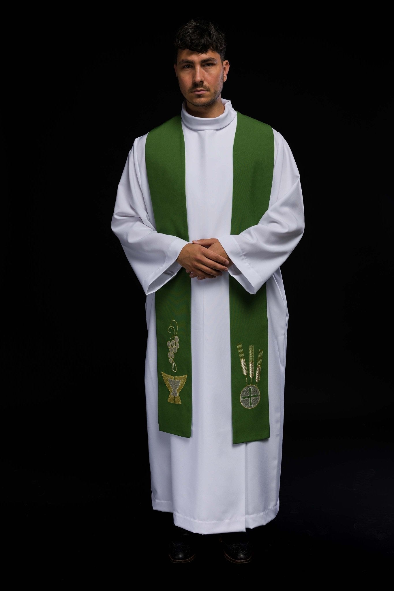 Stola sacerdotale verde ricamata Calice, Spighe e Uva KST/009/01/01 ZIELONY - PERILPRETE.IT