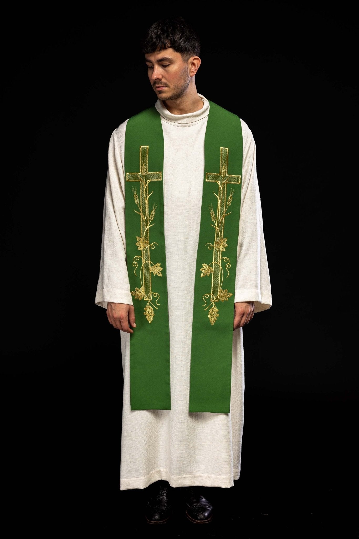 Stola sacerdotale verde ricamata Croce KST/072/01/01 ZIELONY - PERILPRETE.IT