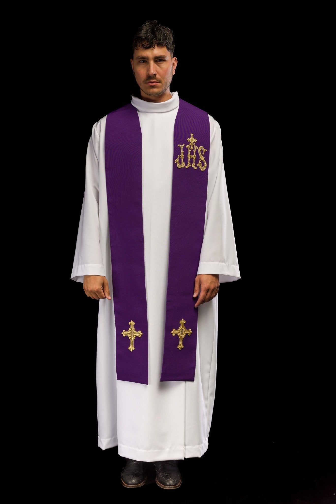 Stola sacerdotale viola ricamata croce e IHS KST/157/03/01 FIOLET - PERILPRETE.IT
