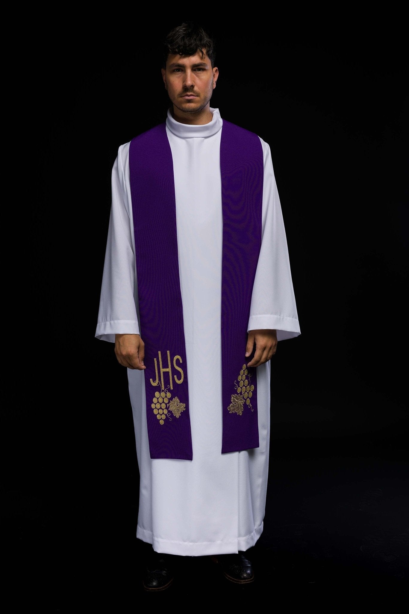 Stola sacerdotale viola ricamata IHS con uva KST/068/03/01 FIOLET - PERILPRETE.IT