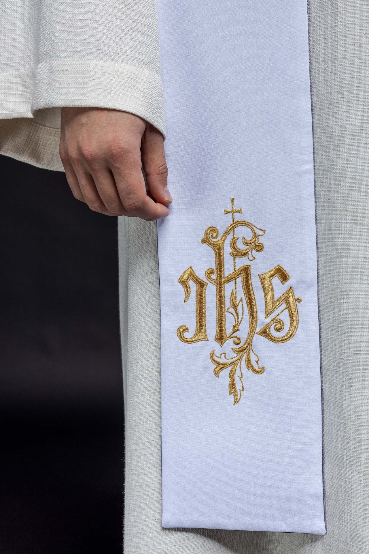 Stuła Dwustronna Haftowana IHS fioletowo - biała